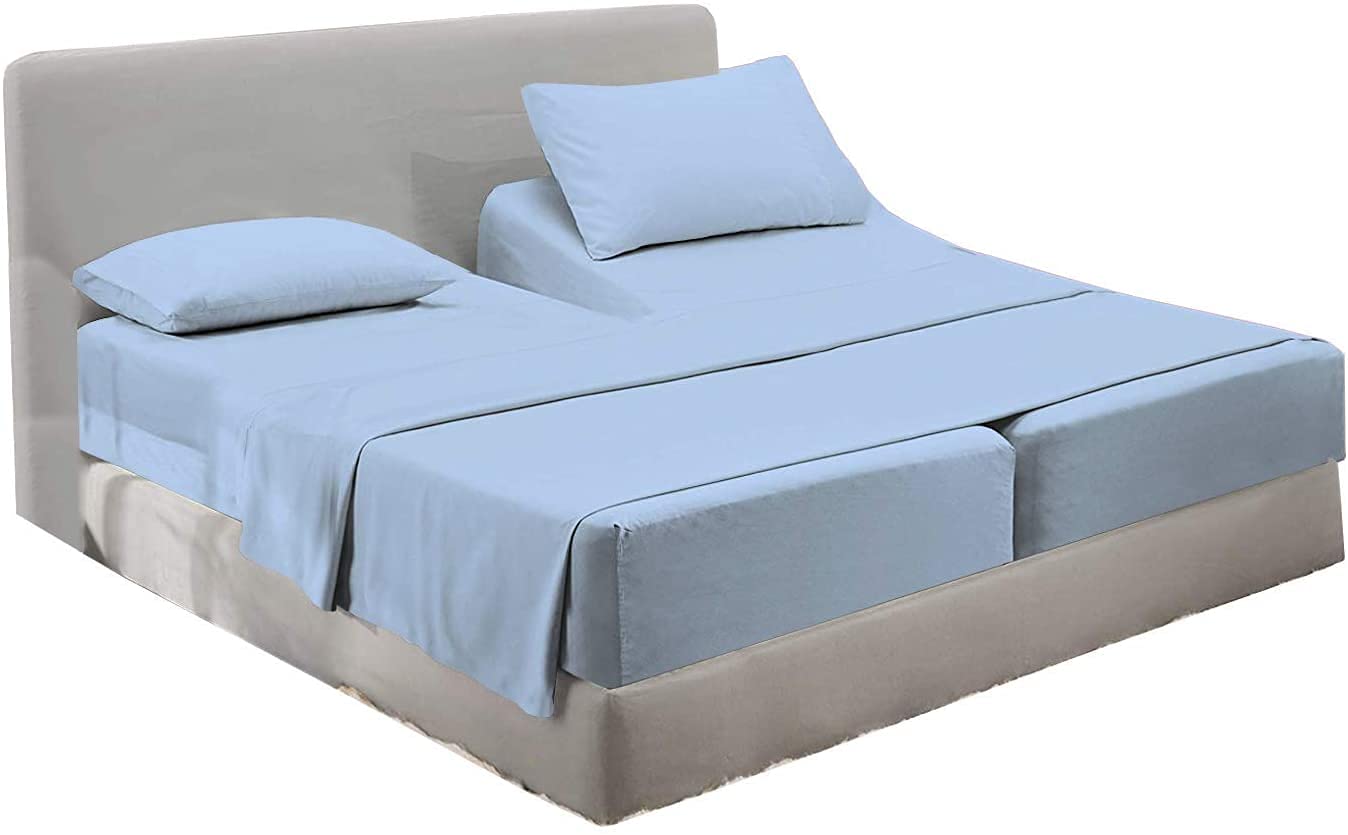 Split King Sheets Set for Adjustable Beds - 5 Piece Twin XL Fitted Sheets (2 Twin XL Fitted Sheets, Light Blue Solid) - Soft Breathable Bedding for Adjustable Split King Mattress - Perfect for Couples with Different Sleeping Preferences