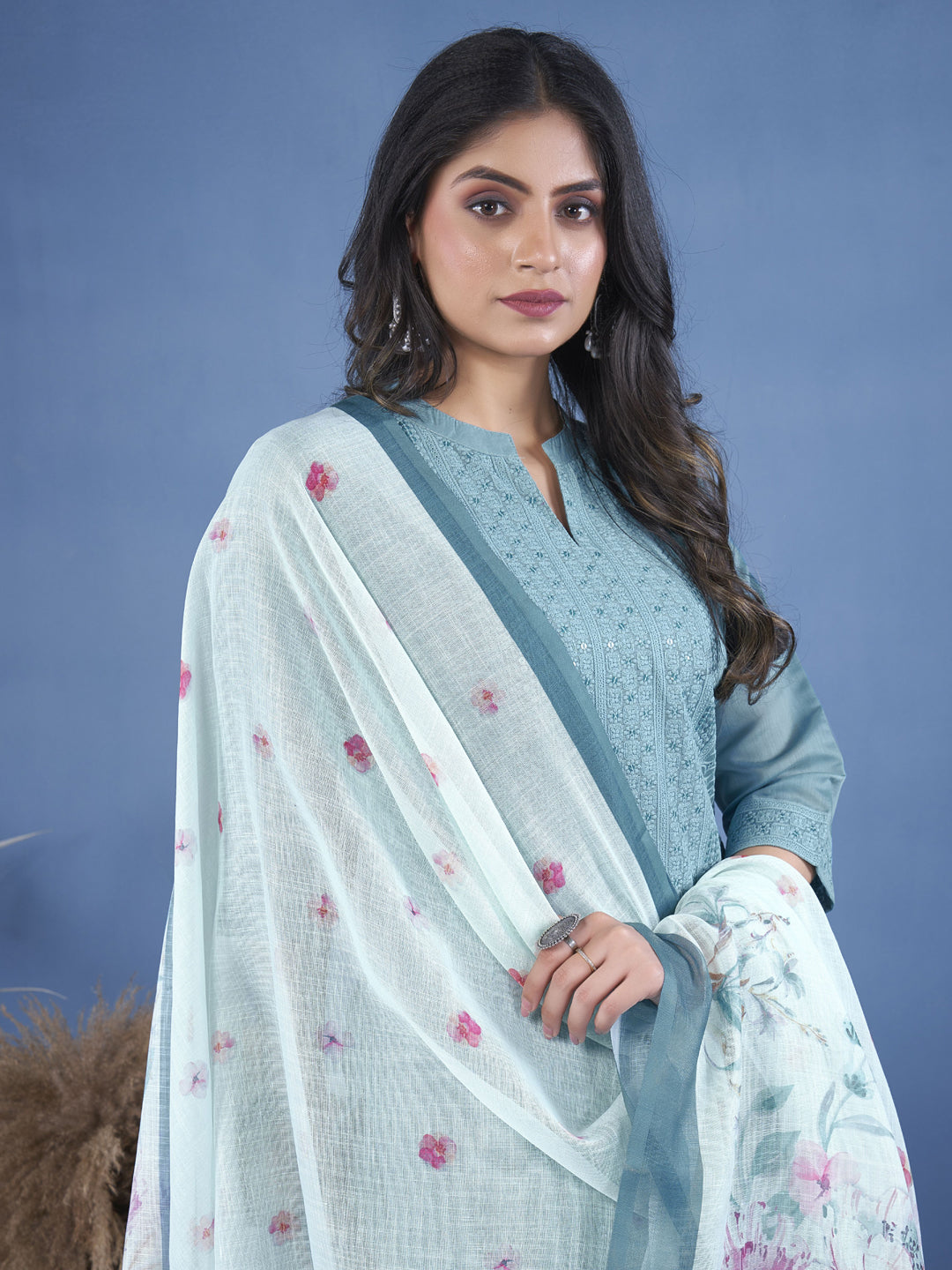 Elegant Aqua Blue Ready-Made Pant Suit with Designer Embroidery - Perfect for Weddings, Parties & Formal Events