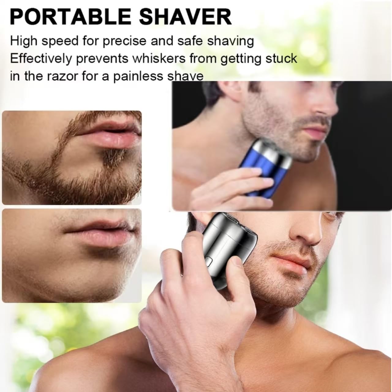 Naaeeoy Mini Dual-Head Electric Shaver for Men - Portable Rechargeable Waterproof Travel Electric Razor with 2 Blades - Perfect for Home, Travel & Gym Use (Blue)