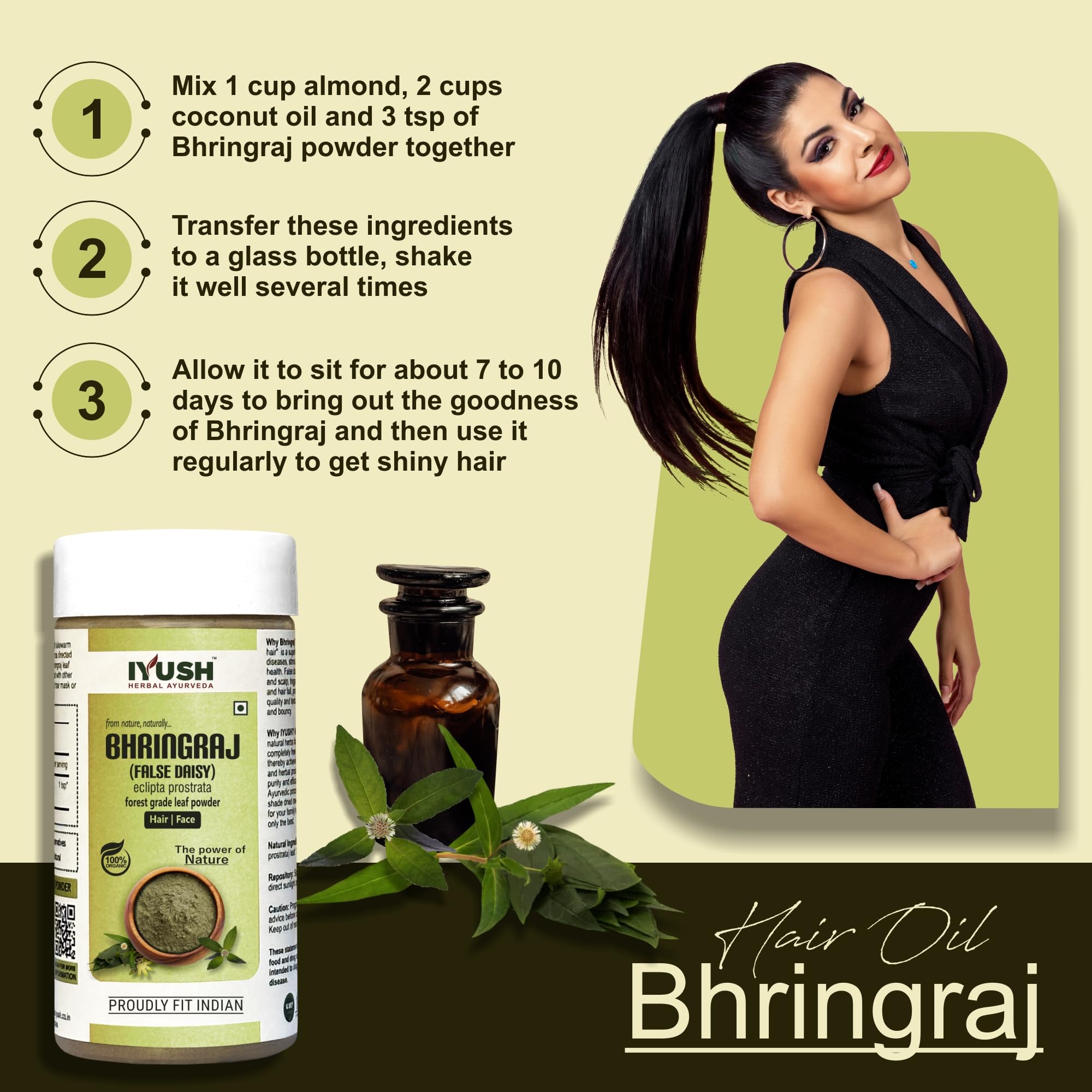 IYUSH Ayurvedic Bhringraj Powder for Hair Growth & Skin Care | Eclipta Prostrata Herbal Supplement - 200g (100g x 2) | Promotes Thicker Hair & Healthy Scalp | Perfect for DIY Hair Masks & Natural Beauty Routines