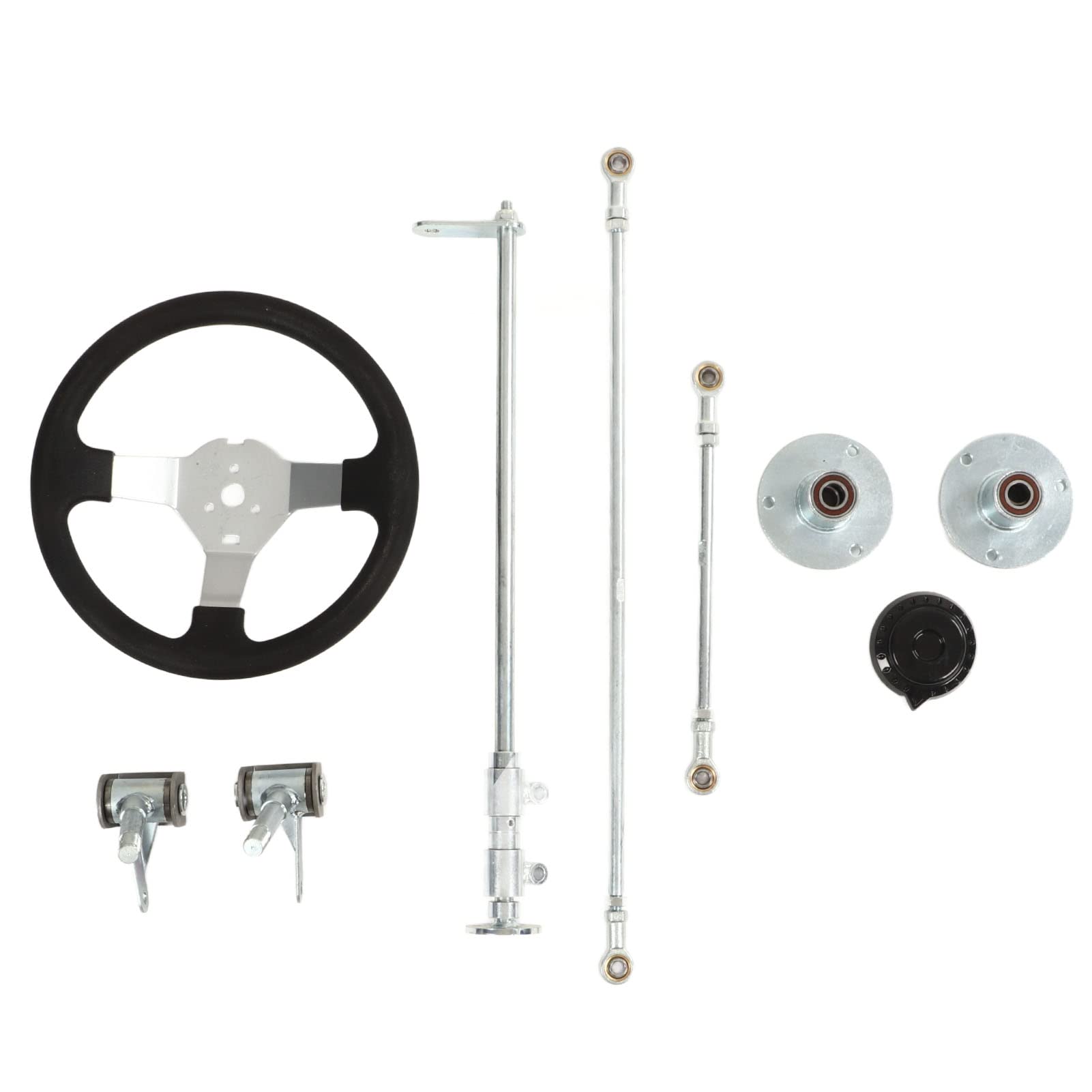 300mm Kart Steering Wheel Kit with Tie Bar Mount & Rod Ball Joint Rack Shaft - Universal Go Kart Racing Accessories for DIY Karting, Quad Bikes & Off-Road Vehicles
