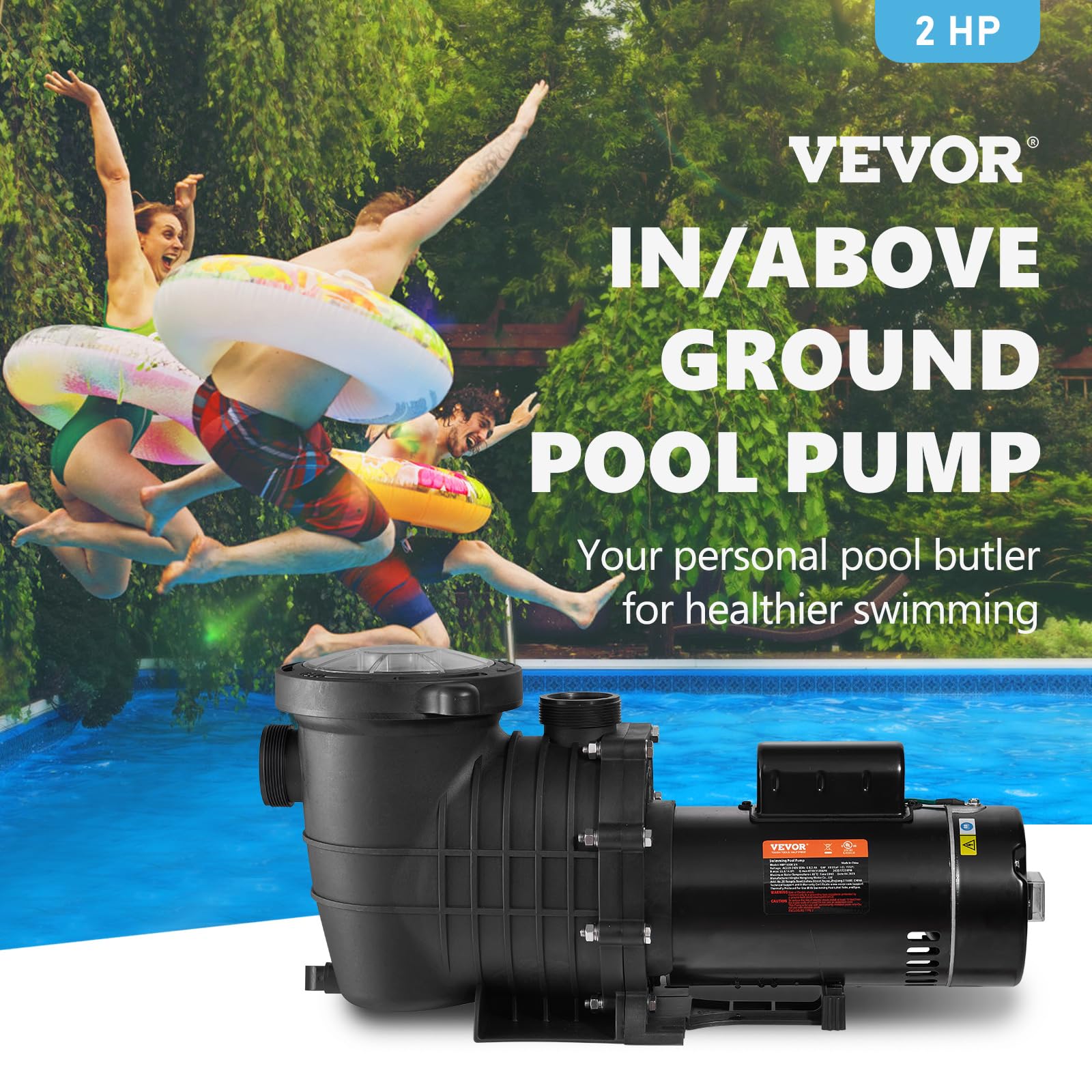 VEVOR 2.0HP Above Ground Pool Pump - 5520 GPH Max Flow, 230V 1500W Dual Speed Energy Efficient Swimming Pool Motor with Strainer Basket - ETL Certified for Safety - Perfect for Inground & Above Ground Pools, Backyard Swimming, and Water Circulation