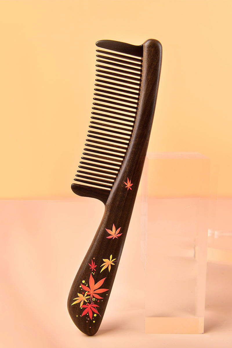 Maple Leaf Wooden Hair Comb for Women & Men - Natural Wood Wide Tooth Detangling Comb for Curly, Thick, and Long Hair - Perfect for Daily Styling, Travel, and Gifts