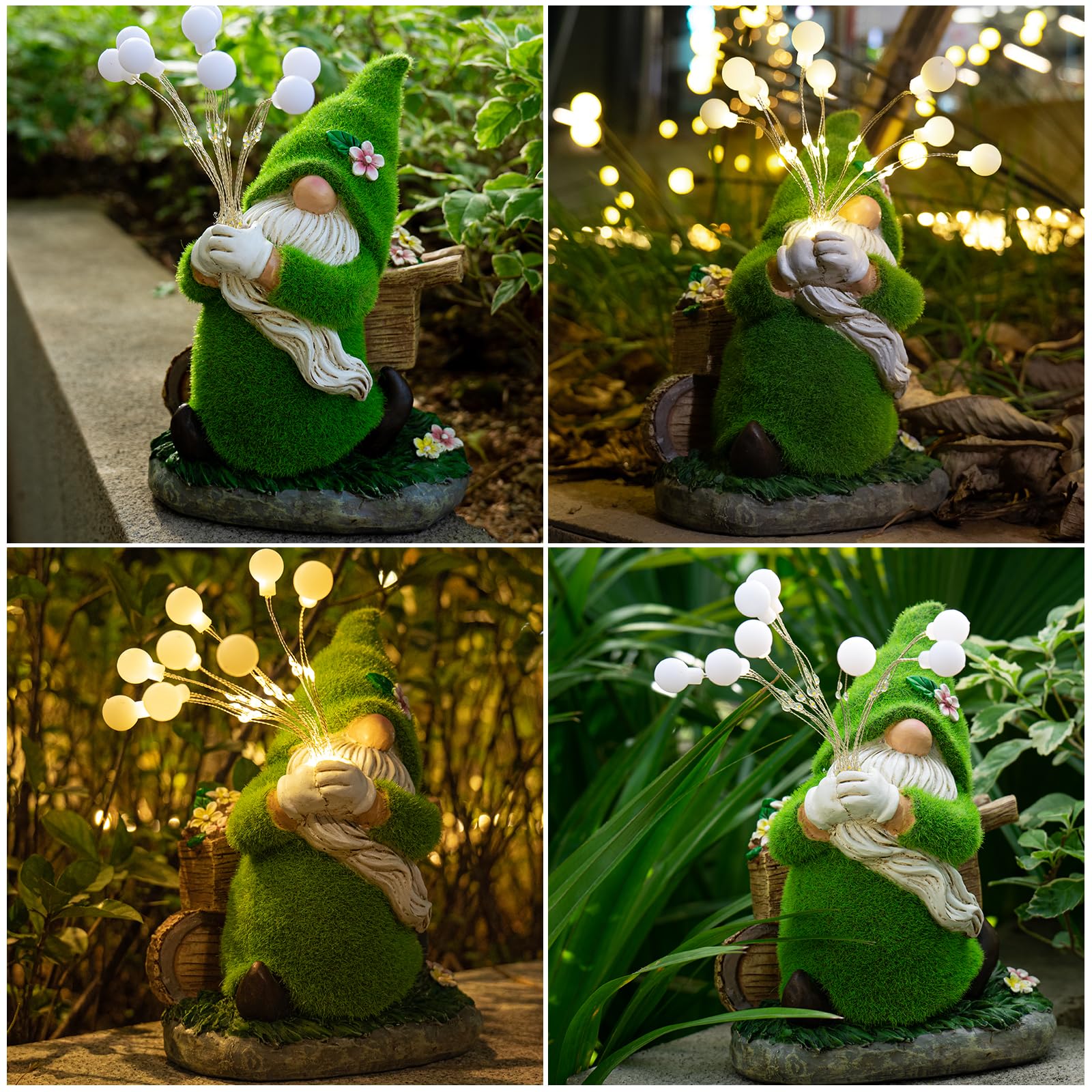 Solar Powered Garden Gnomes Statues - Funny Outdoor Fairy Firefly Lights, Resin Lawn Ornaments for Yard & Garden Decor - Perfect Gardening Gift for Patio, Backyard & Landscape Decoration