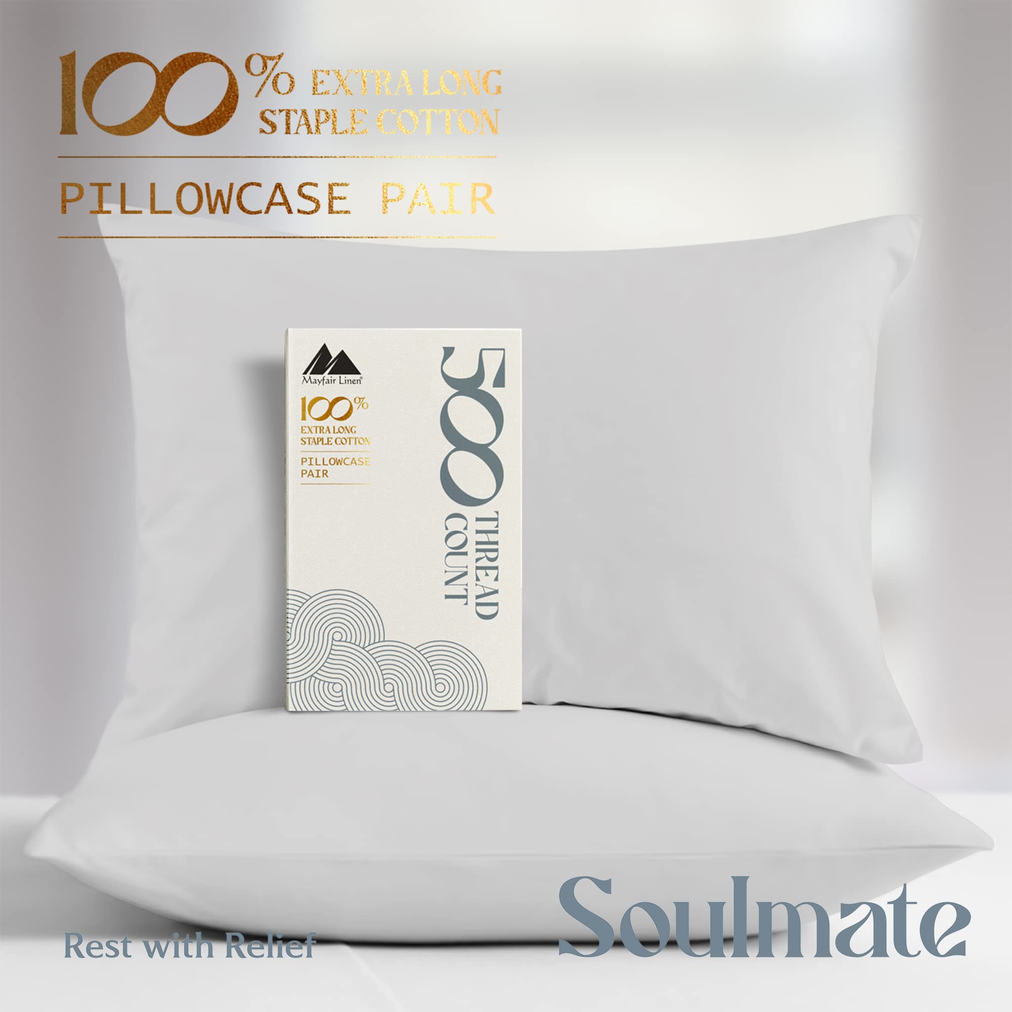 Mayfair Linen 100% Cotton King Size Pillowcases Set of 2 - 500 Thread Count Ultra Soft Sateen Weave Pillow Covers (Silver) | Luxury Bedding for Cool Sleep & Hotel-Style Comfort