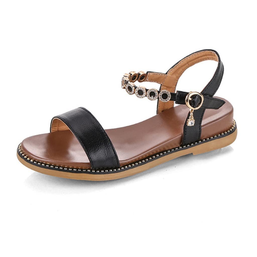 Women's Summer Sandals - Comfortable Flat Ladies Shoes for Casual Wear, Beach & Outdoor Activities (Color: Black, Size: 5.5 US)
