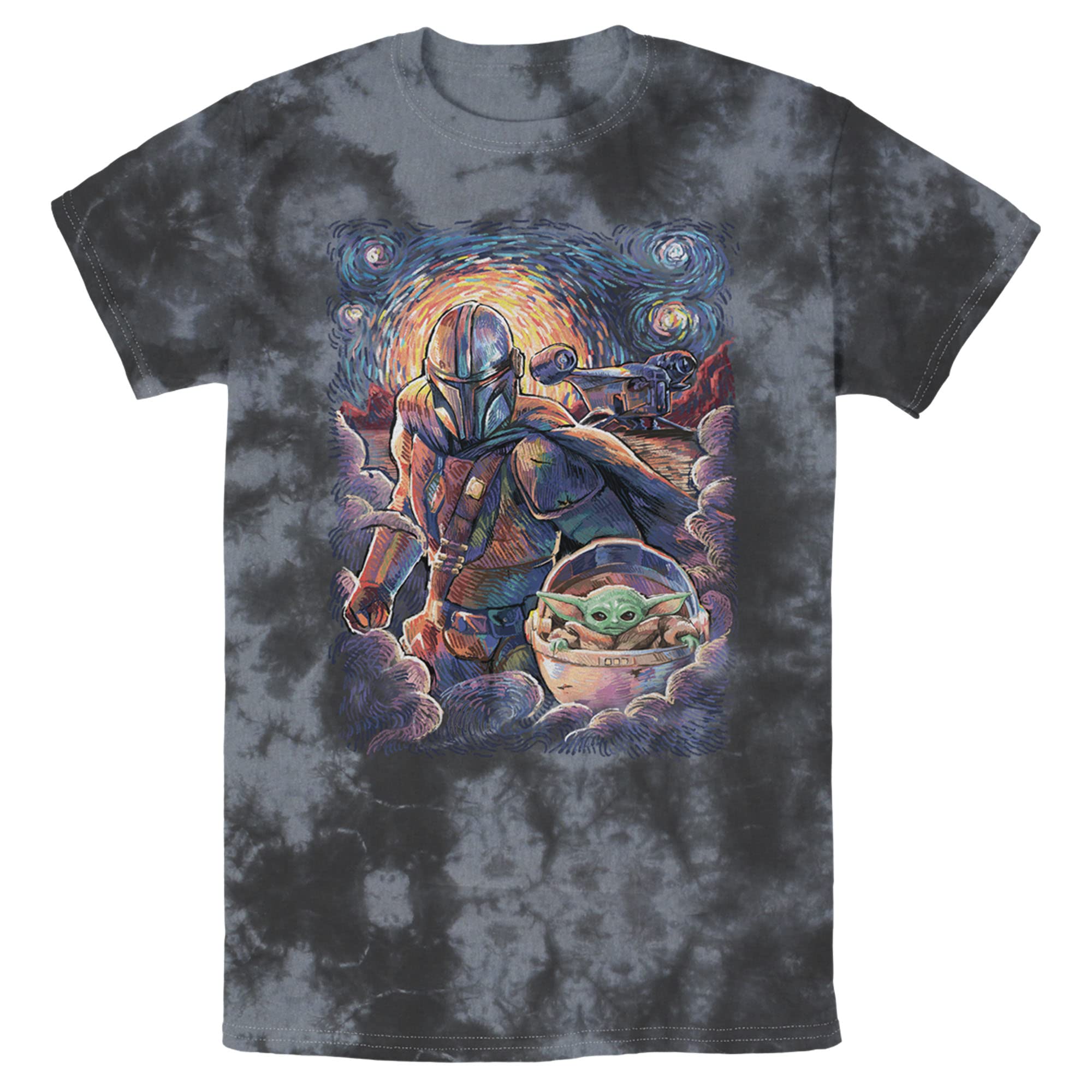 STAR WARS Mandalorian & The Child Starry Night Style Men's Washable T-Shirt | Cool Graphic Tee for Fans | Perfect for Cosplay, Gifts & Casual Wear
