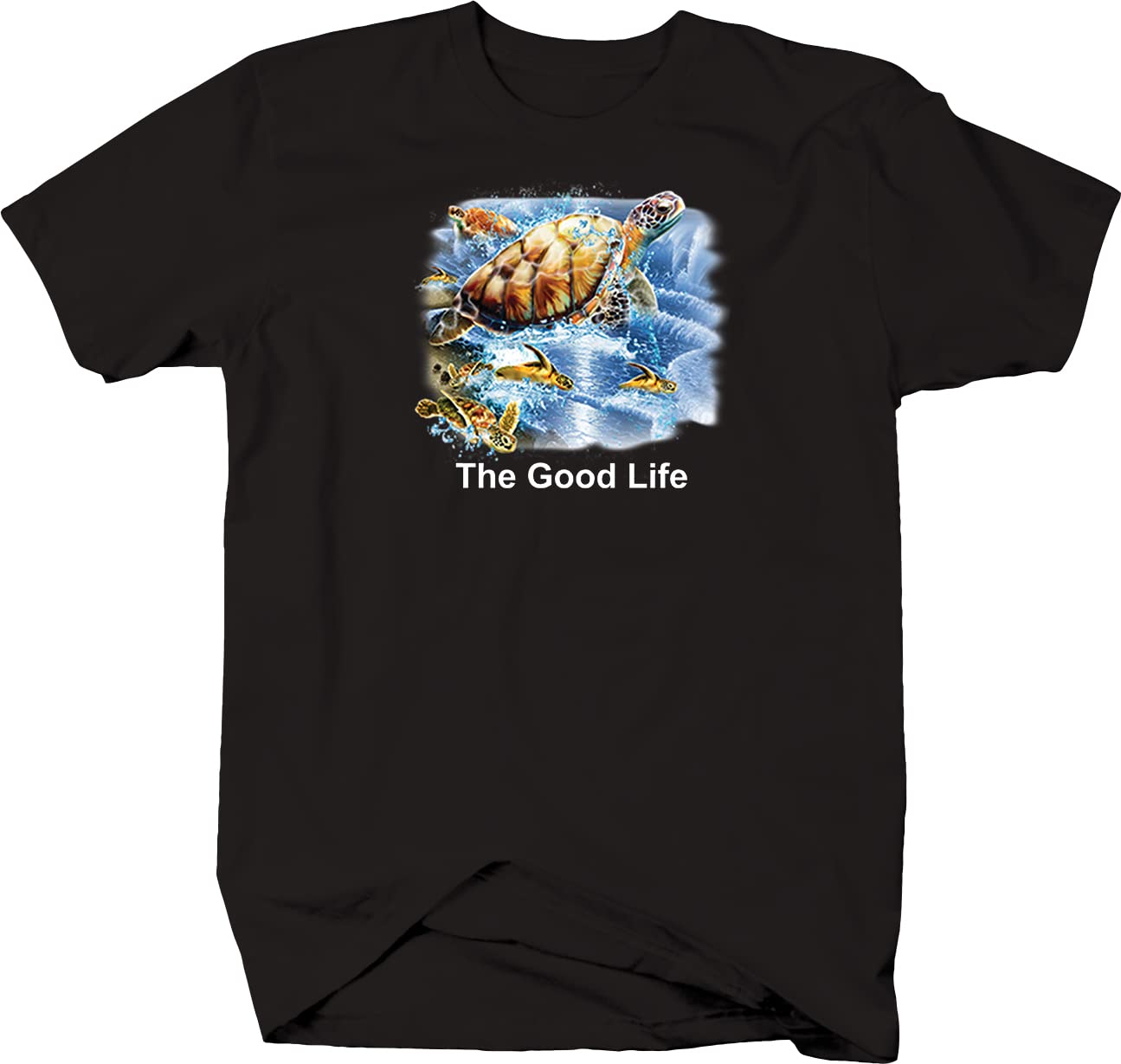 Underwater Baby Turtles The Good Life T-Shirt for Men - Soft Cotton Black Graphic Tee - Casual Wear, Beach Outfit, Summer Vacation Style