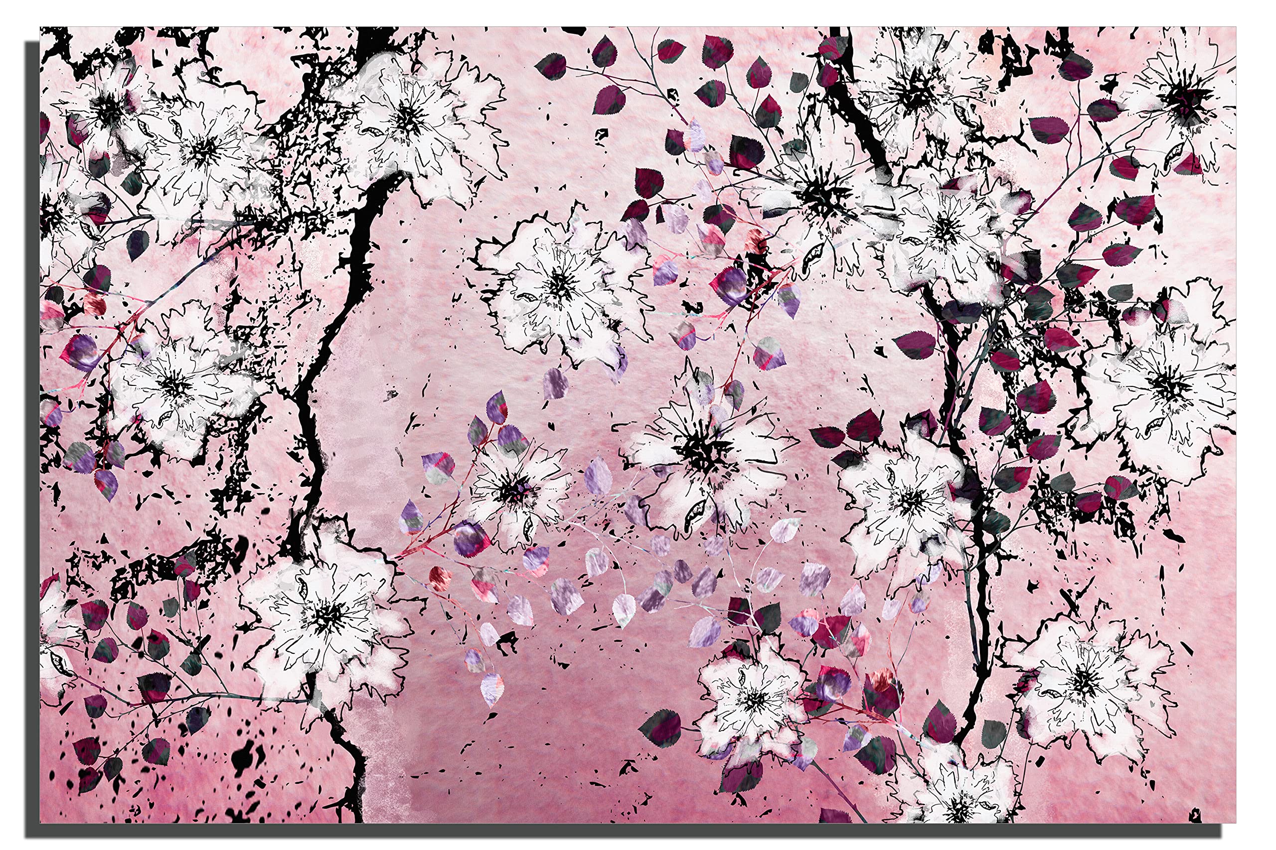 Floral Wall Art Metal Print - Pink Flower Illustration, 30x20 Canvas Quest for Home & Office Decor | Perfect for Living Room, Bedroom & Gift Giving