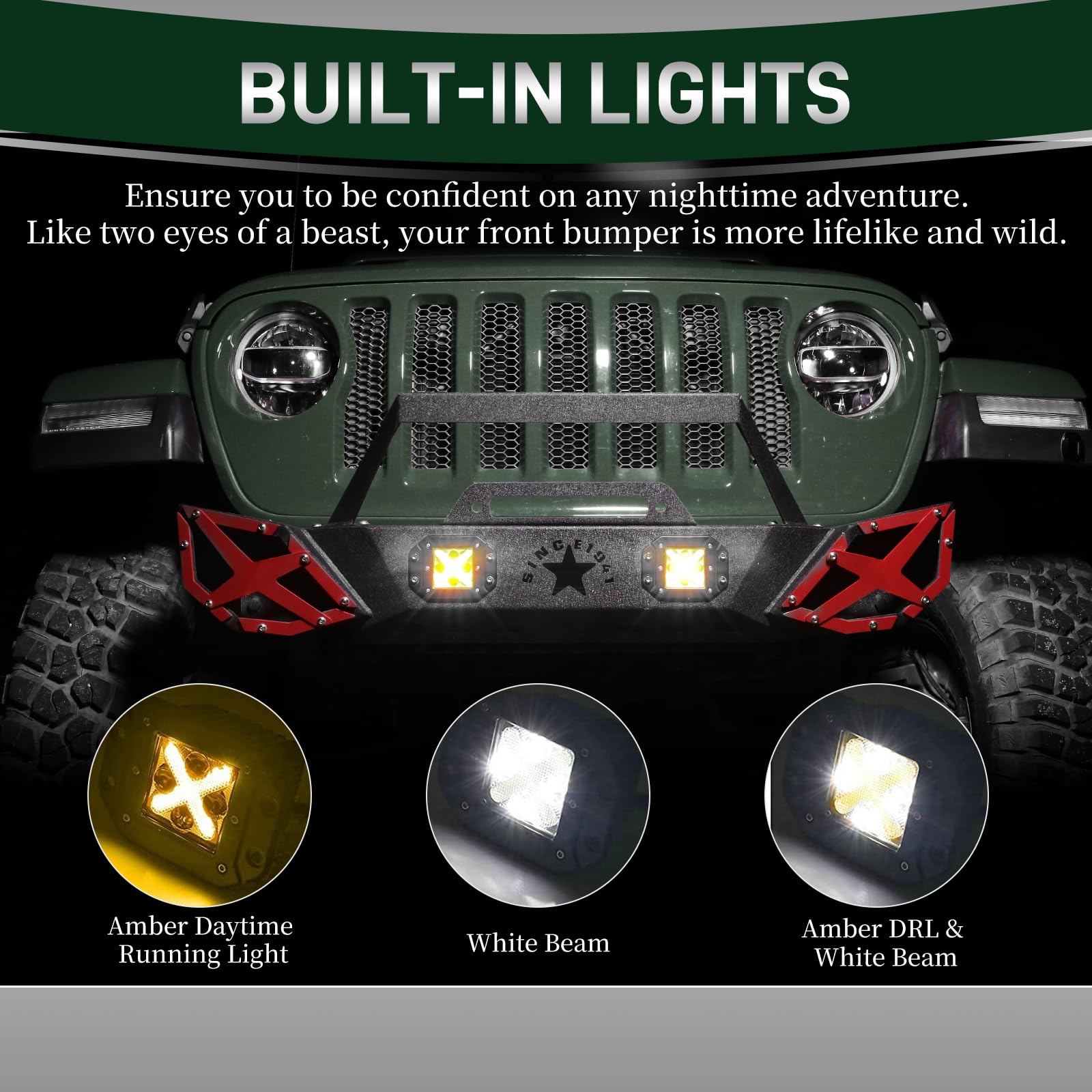 Stubby Front Bumper for Jeep Wrangler JK 2007-2018 (2/4 Door & Unlimited) with 2 LED Fog Lights & Winch Plate - Heavy Duty Steel, Textured Powder Coat - Perfect for Off-Roading & Trail Adventures
