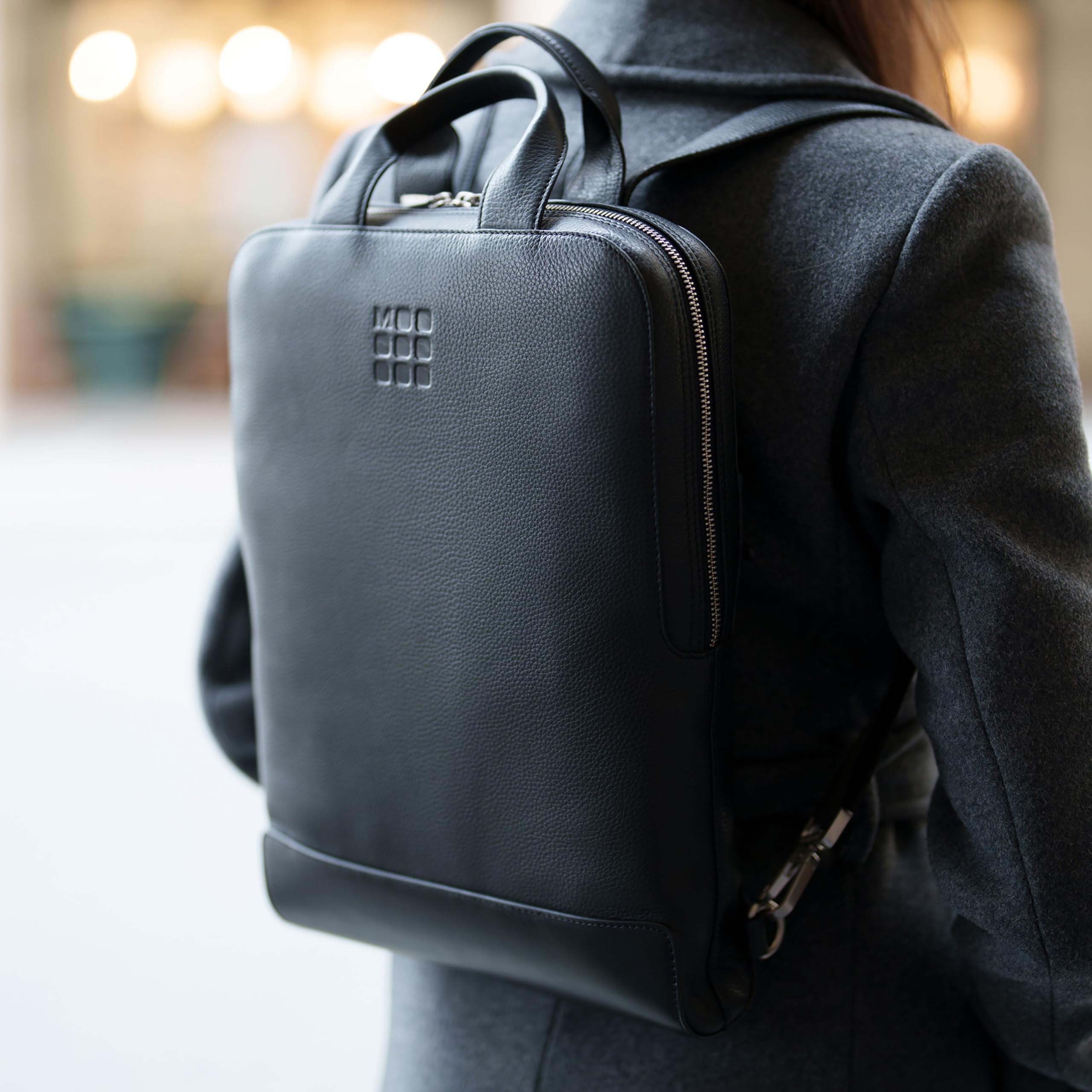 Premium Moleskine Classic Leather Laptop Bag - Vertical Business Backpack for 15