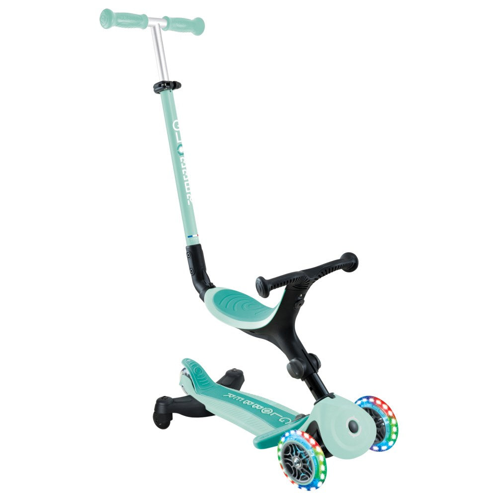 Globber Go Up Active Lights 360 Foldable Scooter for Kids & Adults - LED Light Up Wheels, Adjustable Handlebar - Perfect for Commuting, Outdoor Fun & Neighborhood Rides