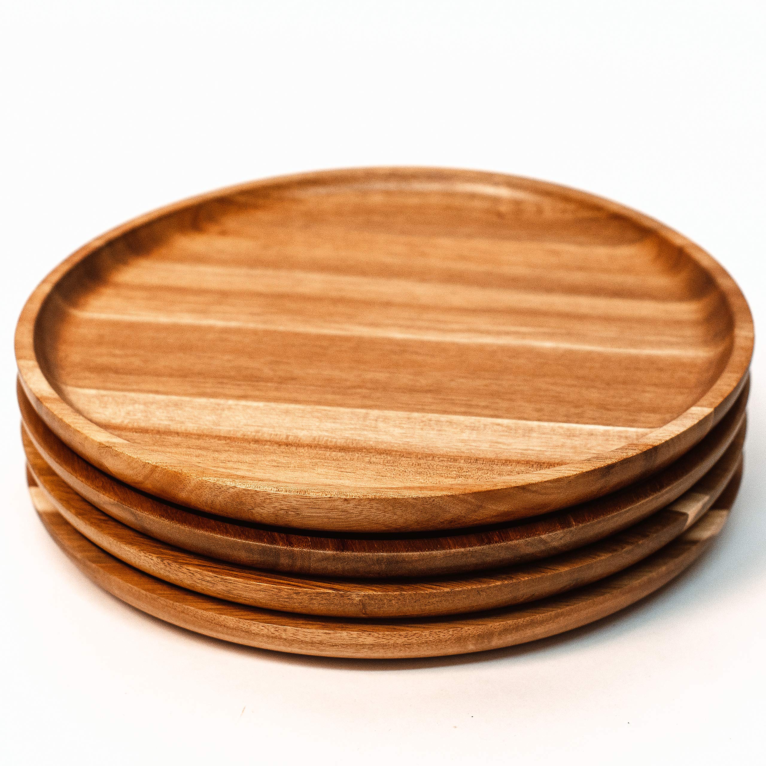 Premium GN Wooden Acacia Dinner Plates Set - 11 Inch Round Natural Wood Charger Plates for Dining, Easy to Clean & Eco-Friendly - Perfect for Wedding, Party, Restaurant & Home Decor Use