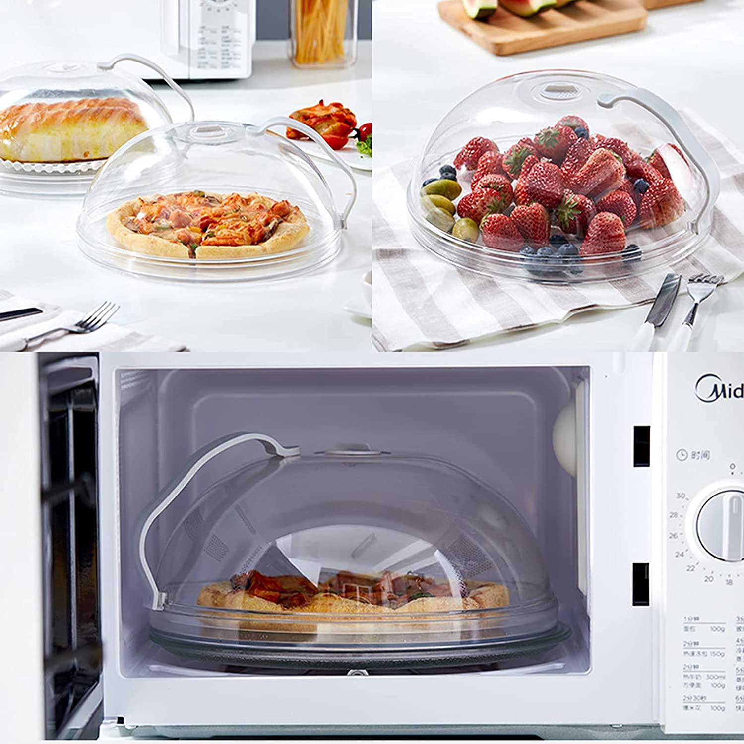Microwave Splatter Cover - Large Transparent Microwave Plate Cover with Handle & Steam Vents - Keeps Microwave Oven Clean - Perfect for Reheating Food & Preventing Messes - 1 Pack