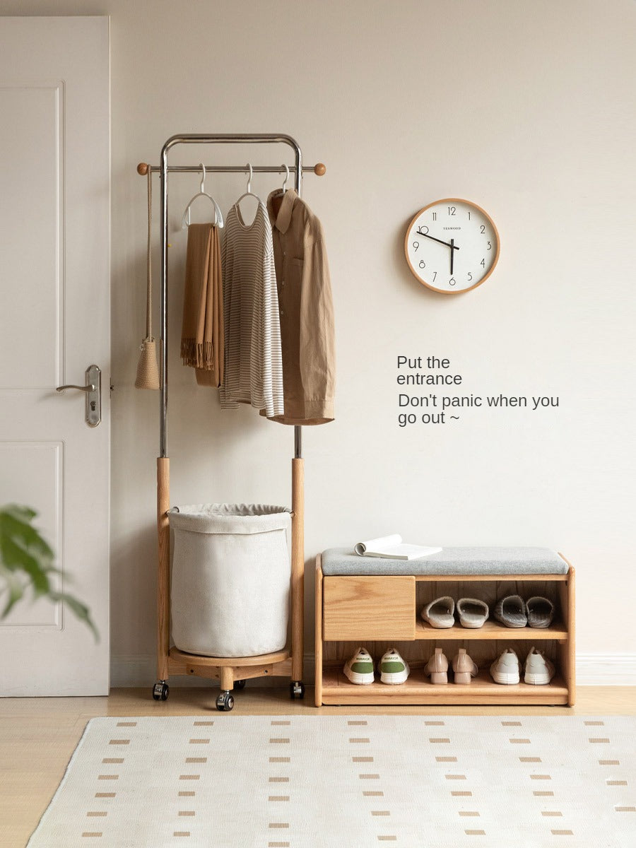 Solid Oak Wood Mobile Clothes & Hat Rack - Portable Wardrobe Organizer for Bedroom, Entryway, or Closet Storage