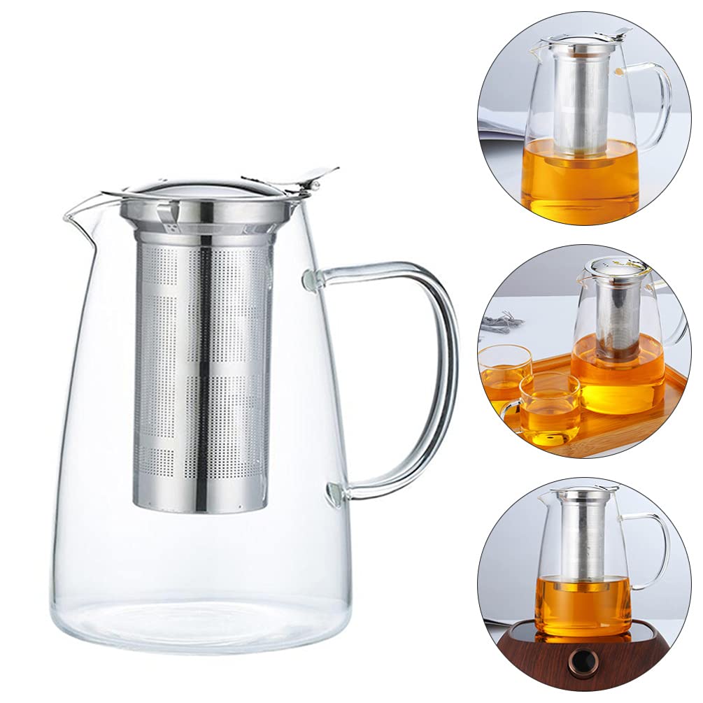 Hemoton 1pc Large Capacity Glass Teapot with Strainer - 40oz Borosilicate Glass Kettle for Loose Leaf Tea, Herbal Infusions & Blooming Tea - Perfect for Home, Office & Tea Ceremonies