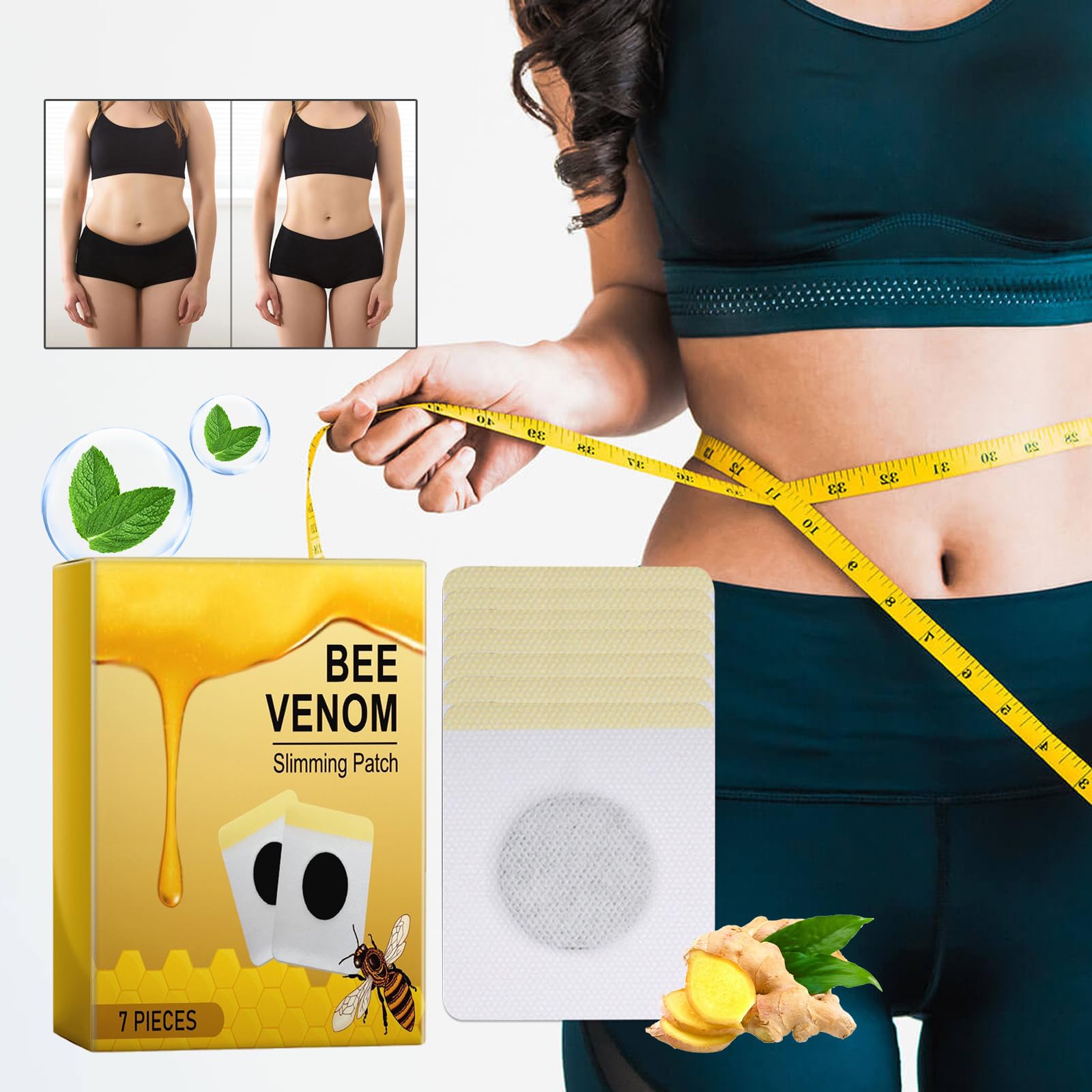 Bee Venom Slimming Patches – Detox & Lymphatic Drainage Body Shaping Stickers for Weight Loss – Natural Bee Sting Therapy for Cellulite Reduction & Body Contouring (56 PCS) – Perfect for Post-Workout Recovery & Spa Day Relaxation