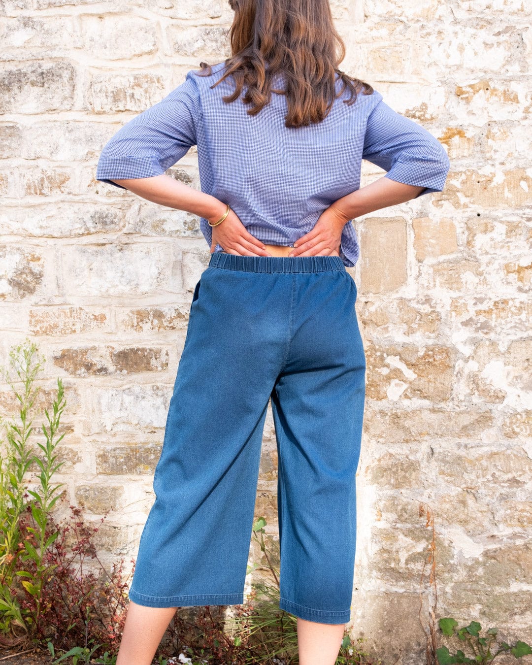 Carrie Women's High Waisted Cotton Culottes | Textured Denim Pants | Casual & Office Wear | Perfect for Summer Outfits & Travel