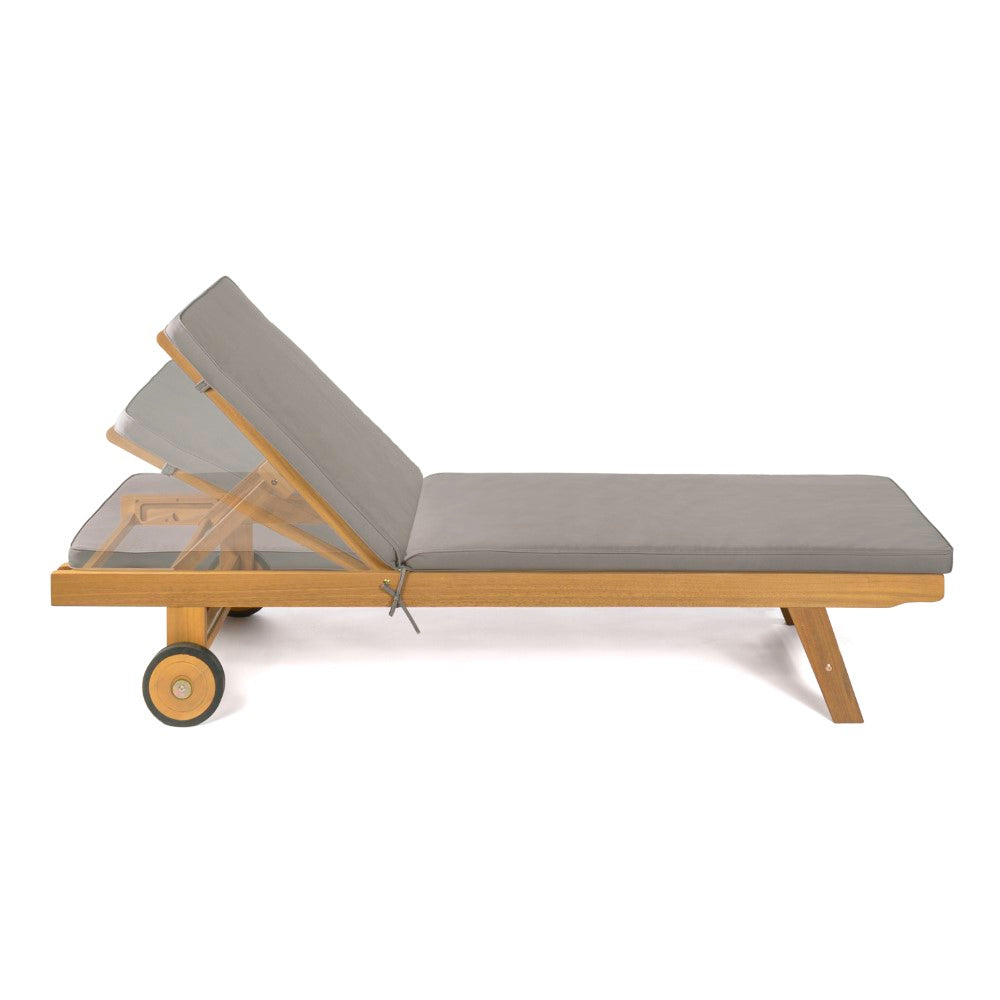 Modern Classic Adjustable Acacia Wood Chaise Lounge Chair with Cushion & Wheels 77.56x23.62 Inch - Outdoor Patio Furniture for Poolside, Garden, and Backyard Relaxation