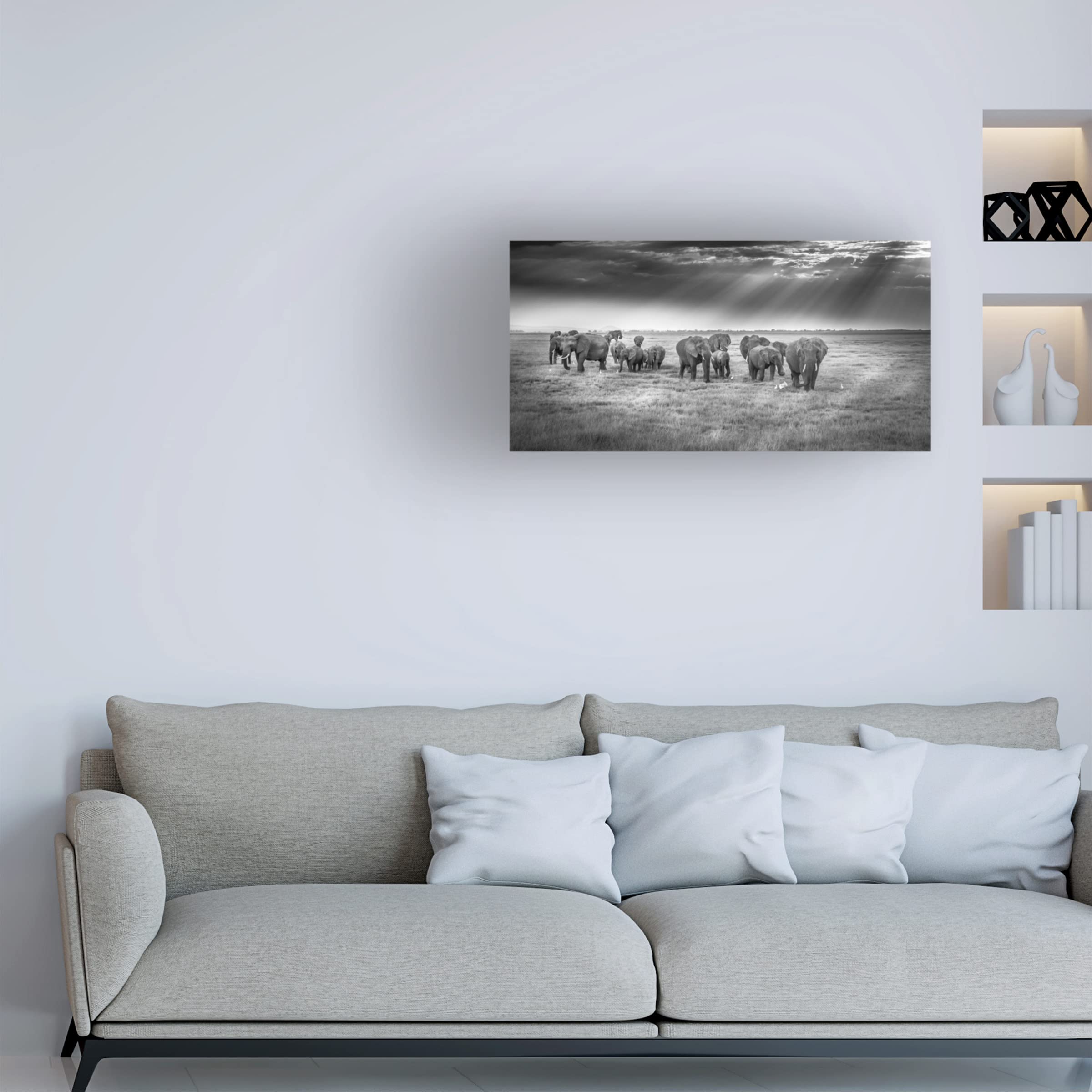 Jeffrey C Sink 'Breakfast With Pachyderms' Canvas Wall Art - Elephant Wildlife Painting - Perfect for Living Room, Bedroom & Office Decor