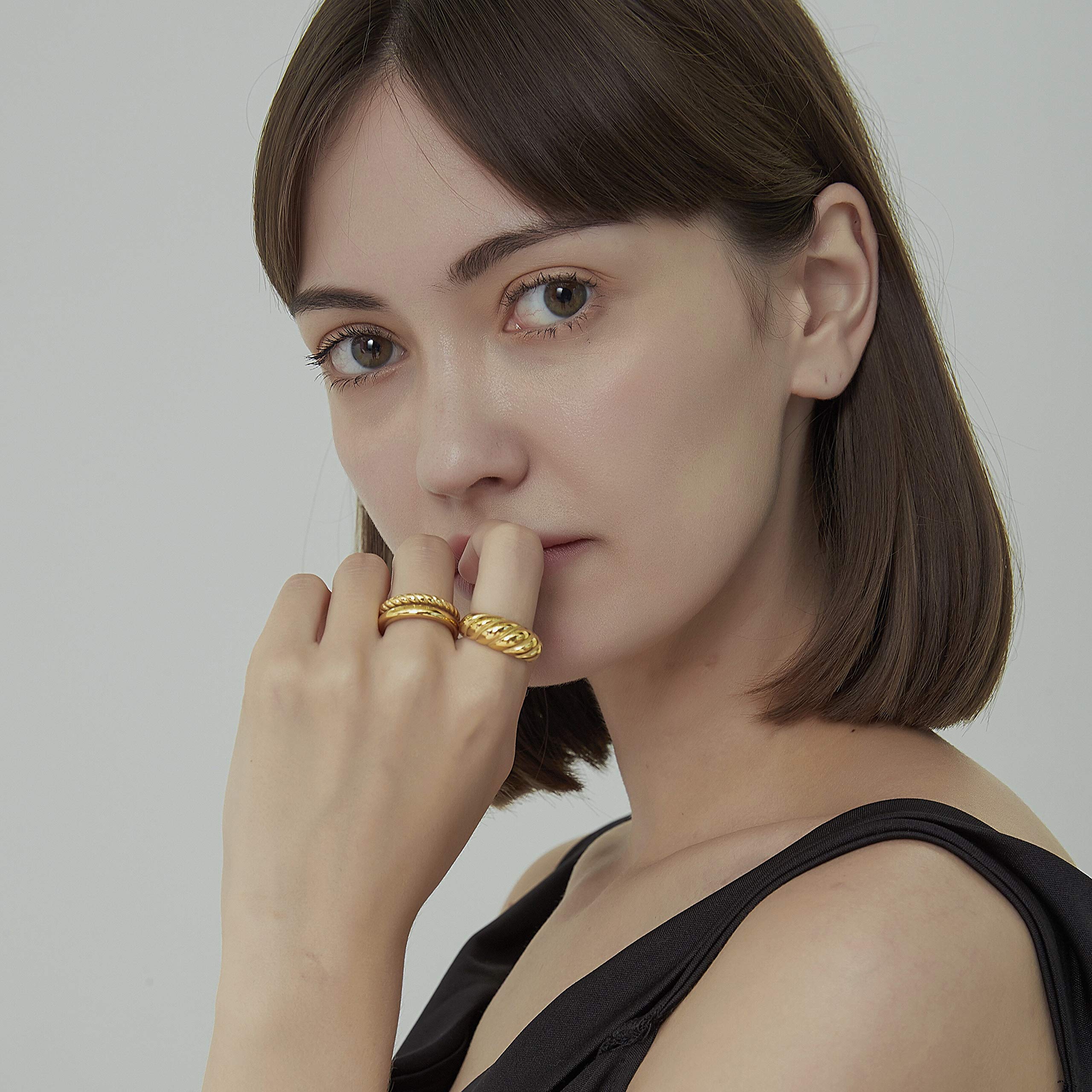 18K Gold Plated Croissant Dome Band Ring - Stackable Minimalist Signet Ring for Women | Dainty Gold Jewelry for Everyday Wear, Layering & Gift Giving