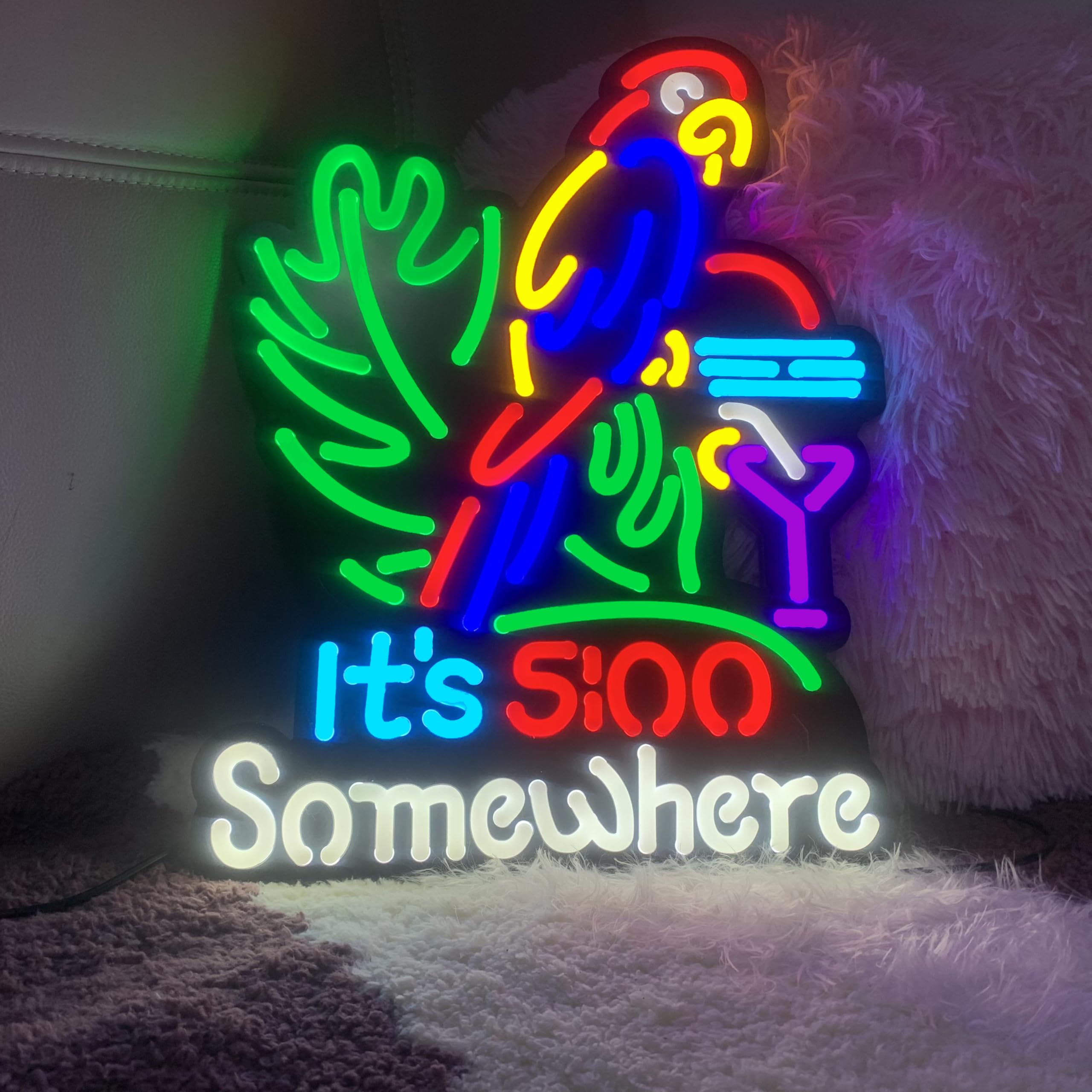 LDGJ 17×13 Inch 'It's 5 O'Clock Somewhere' Custom Neon Sign - Palm Tree Design for Home Bar, Pub & Recreation Room | LED Wall Decor for Bedroom, Cruise & Nautical Party | Perfect for Birthday Gifts & Tropical Themed Events