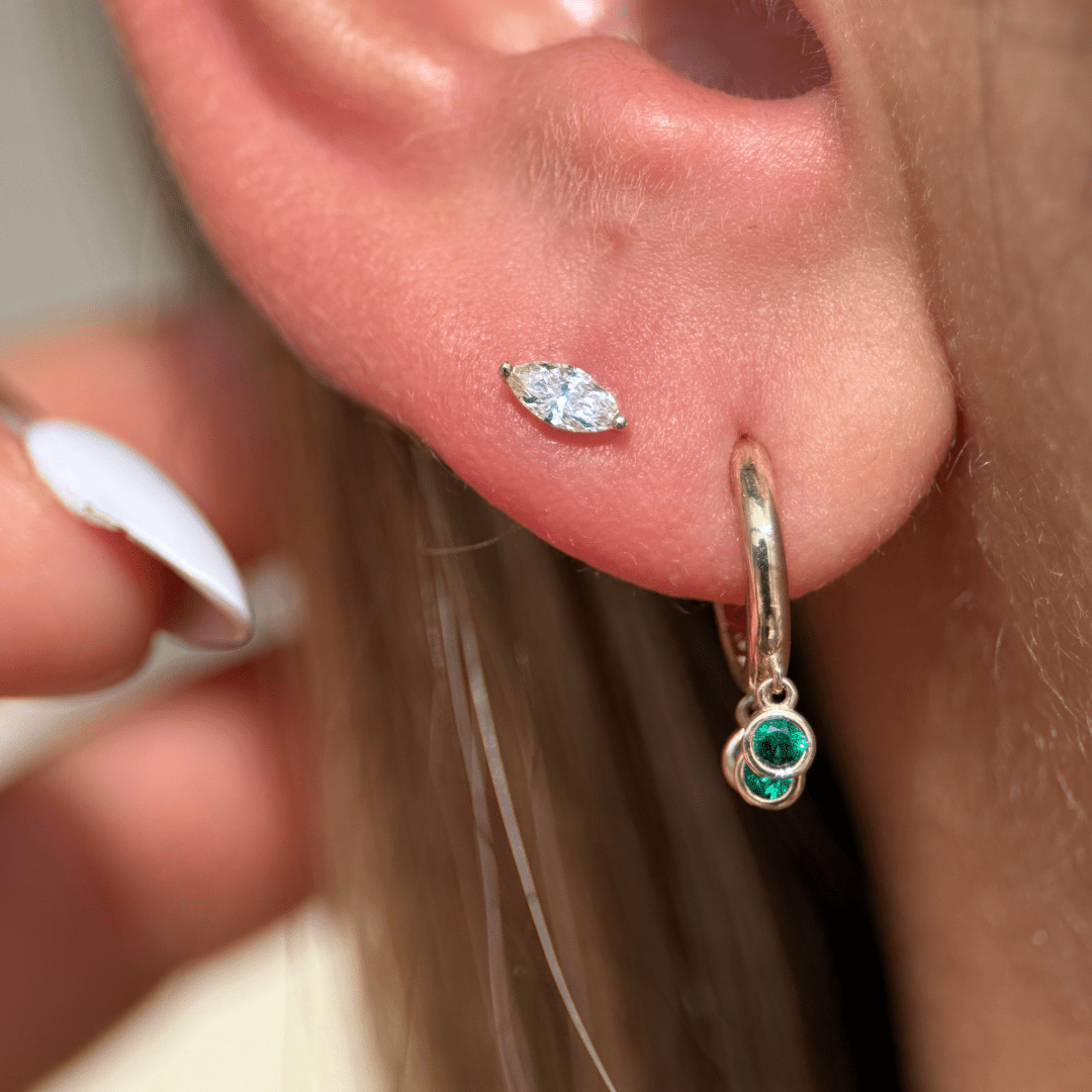 14K Solid Yellow Gold Emerald Charm Hoop Earrings - Elegant Jewelry for Women, Perfect for Parties, Weddings & Everyday Wear