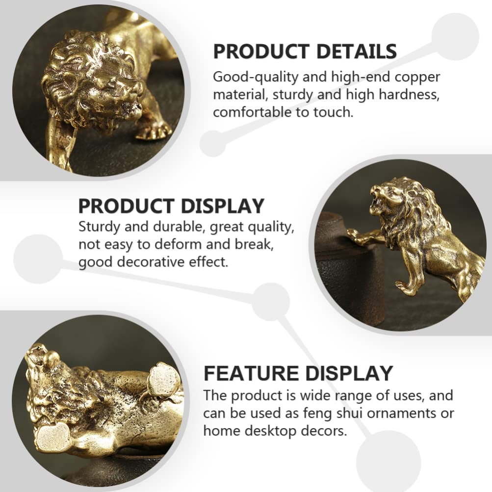 Baluue Handmade Copper Feng Shui Lion Statue - Chinese Home Decor, Housewarming Gift, Money Attracting Ornament for Living Room, Office & Car Interior Decoration