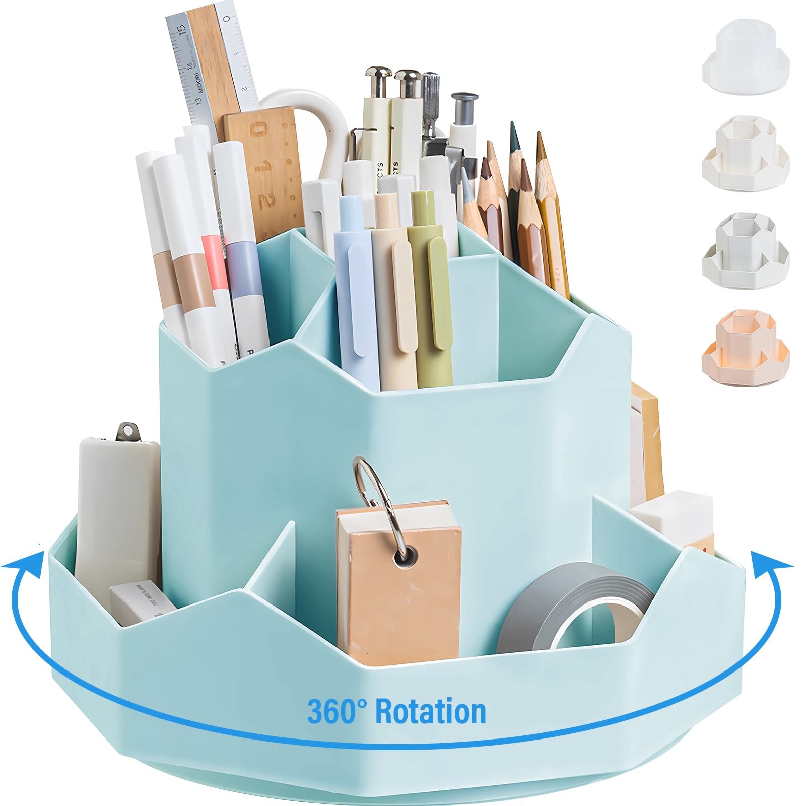 360 Degree Rotating Pen Holder with 9 Slots - Blue Desk Organizer for Pencils, Pens & Office Supplies | Perfect for Home, Office & School Workspace Organization