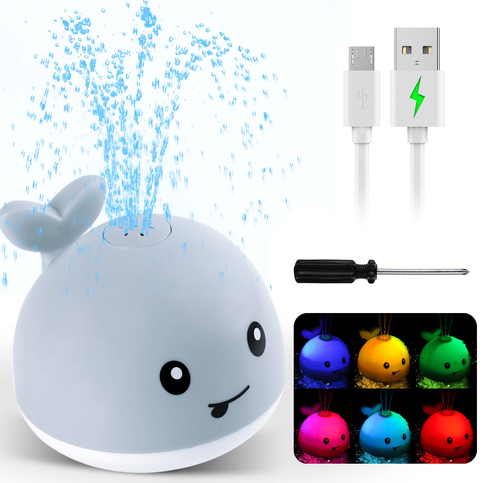 2022 Upgraded Rechargeable Baby Bath Toys - 1500mAh Waterproof Light Up Whale Spray Bathtub Toys for Toddlers, Infants, Boys & Girls | Fun Pool & Bathroom Playtime for Kids