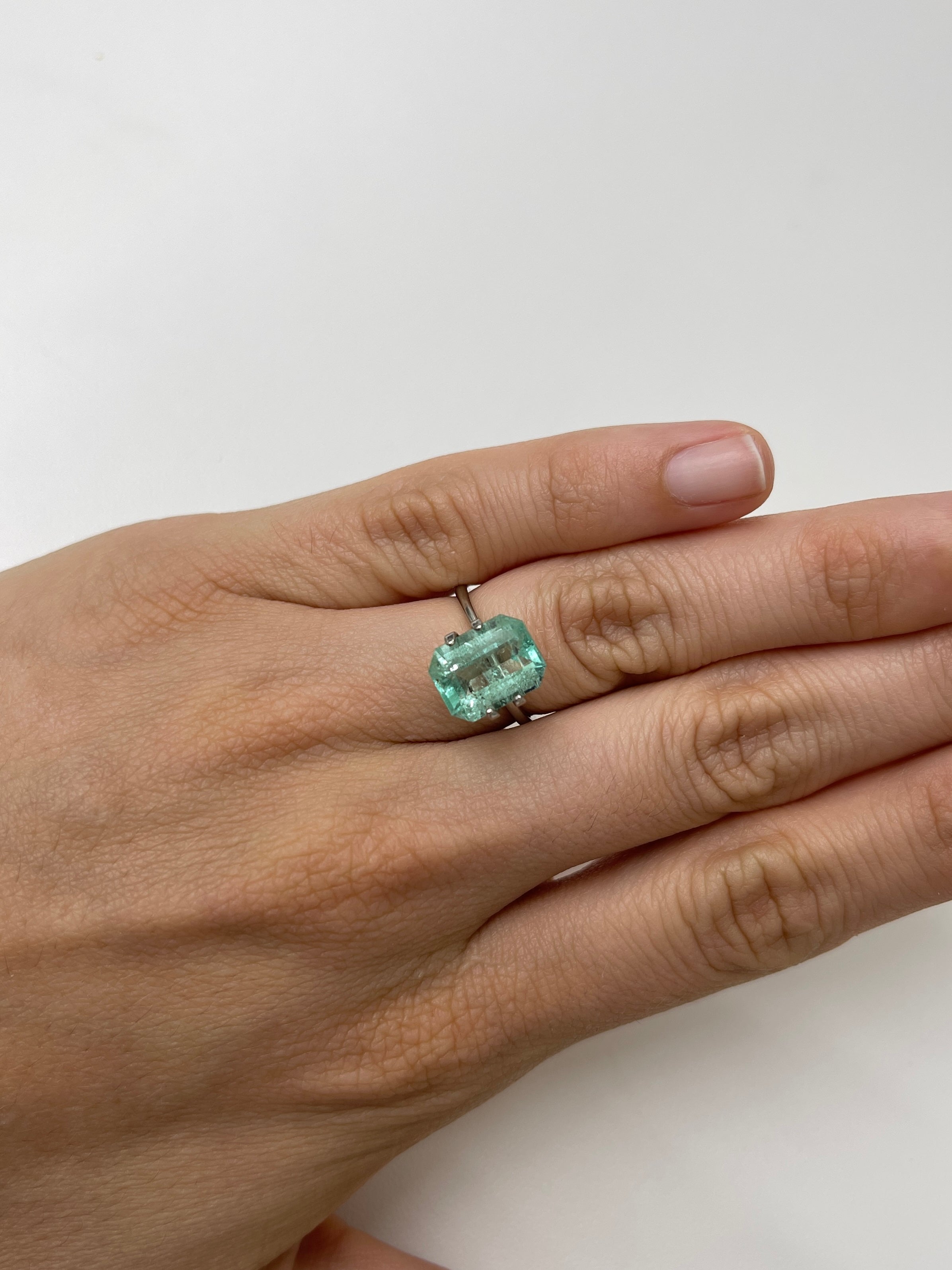4.06 Carat 11x9mm Natural Colombian Emerald Loose Gemstone - Classic Emerald Cut, Light Green with Freckles for Jewelry Making, Engagement Rings & Fine Collections