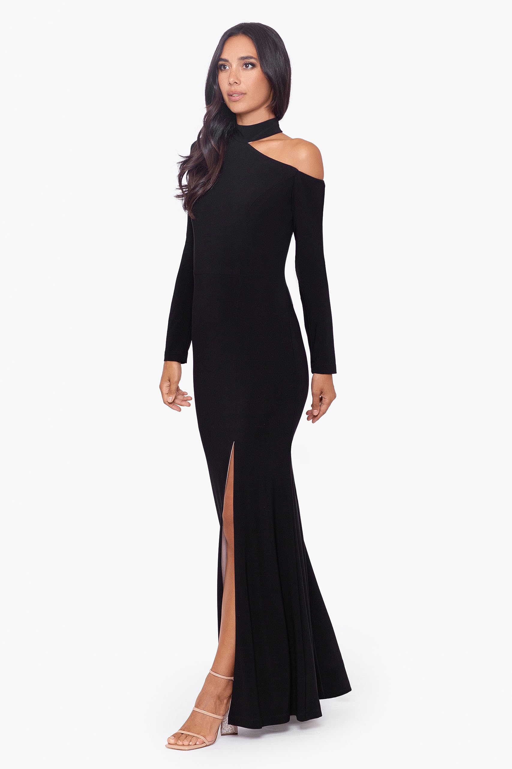 Xscape Women's Long Sleeve One Shoulder Cutout Bodycon Dress - Sexy Evening Gown for Party, Club, Date Night & Special Occasions