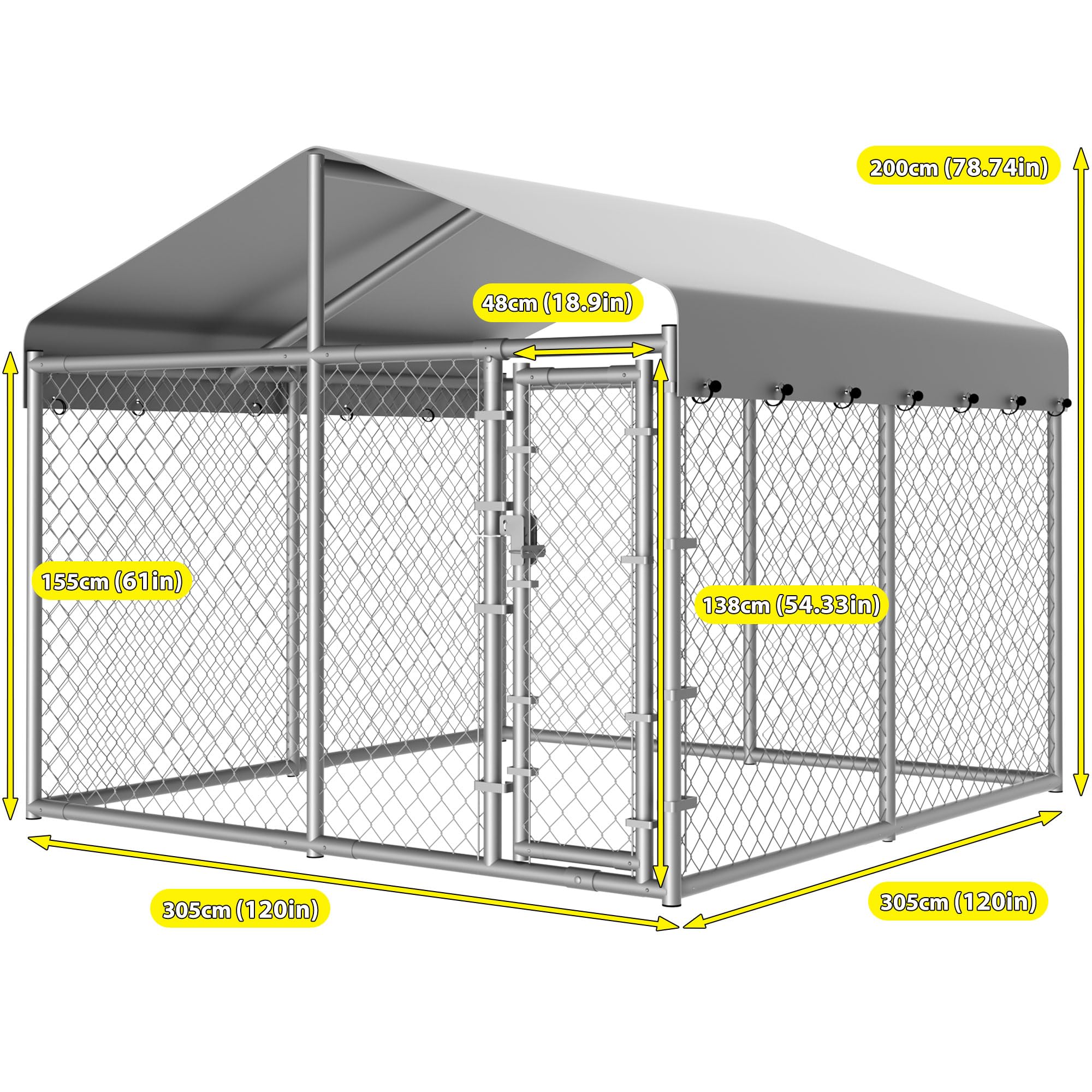 10x10x6ft Heavy Duty Outdoor Dog Kennel with Roof - Galvanized Steel Chain Link Large Dog Run Pen for Backyard, Pet Playpen & Enclosure - Perfect for Large Breed Dogs, Puppies & Multiple Pets