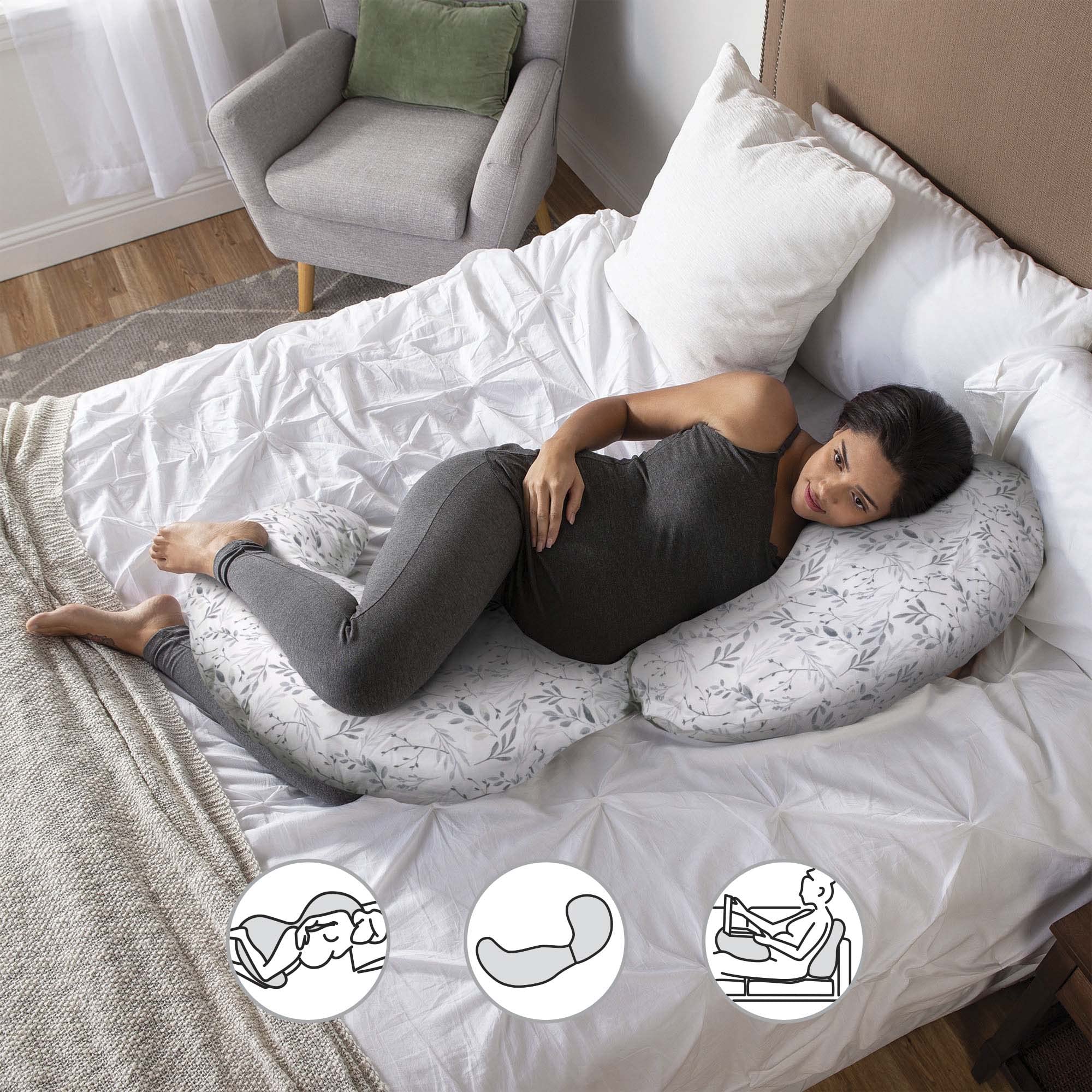 Boppy Pregnancy and Nursing Pillow Bundle - Original Nursing Support Pillow & Total Body Pillow with Gray Printed Removable Covers - Perfect for Maternity Comfort, Breastfeeding & Postpartum Recovery