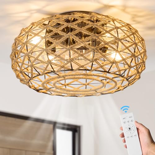 16 Inch Caged Rattan Ceiling Fan with Light