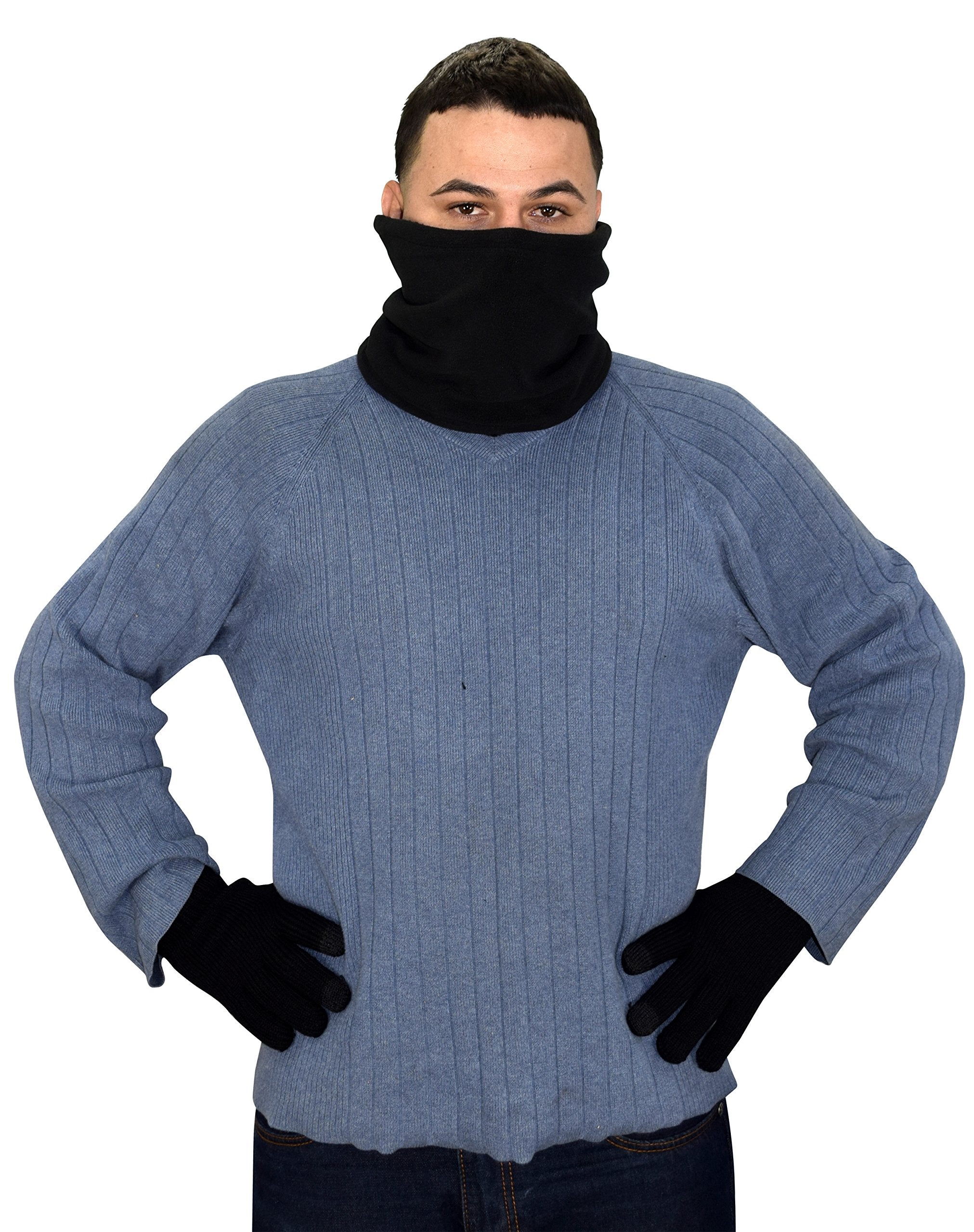 Warm Thick Knit One Hole Balaclava Face Mask for Snowboarding, Motorcycle Riding, Skiing & Outdoor Winter Sports - Black Set