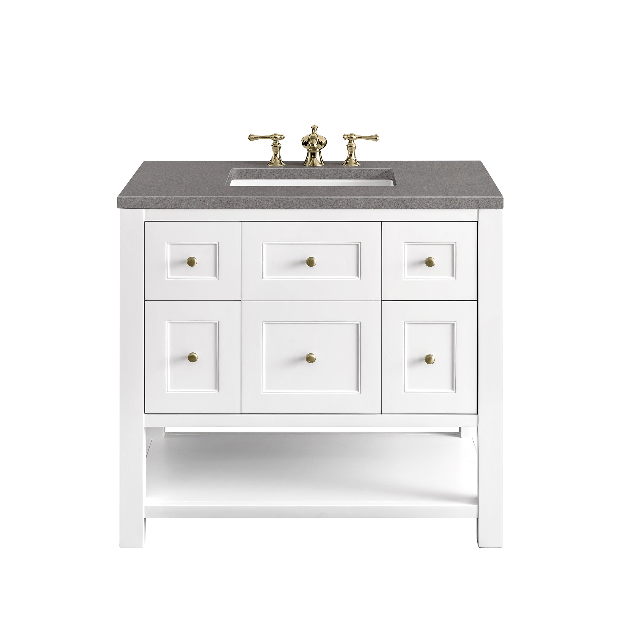 Breckenridge 36 Inch Single Bathroom Vanity Set with Bright White Finish & 3CM Gray Expo Top - Perfect for Modern Home Renovations and Small Space Bathrooms