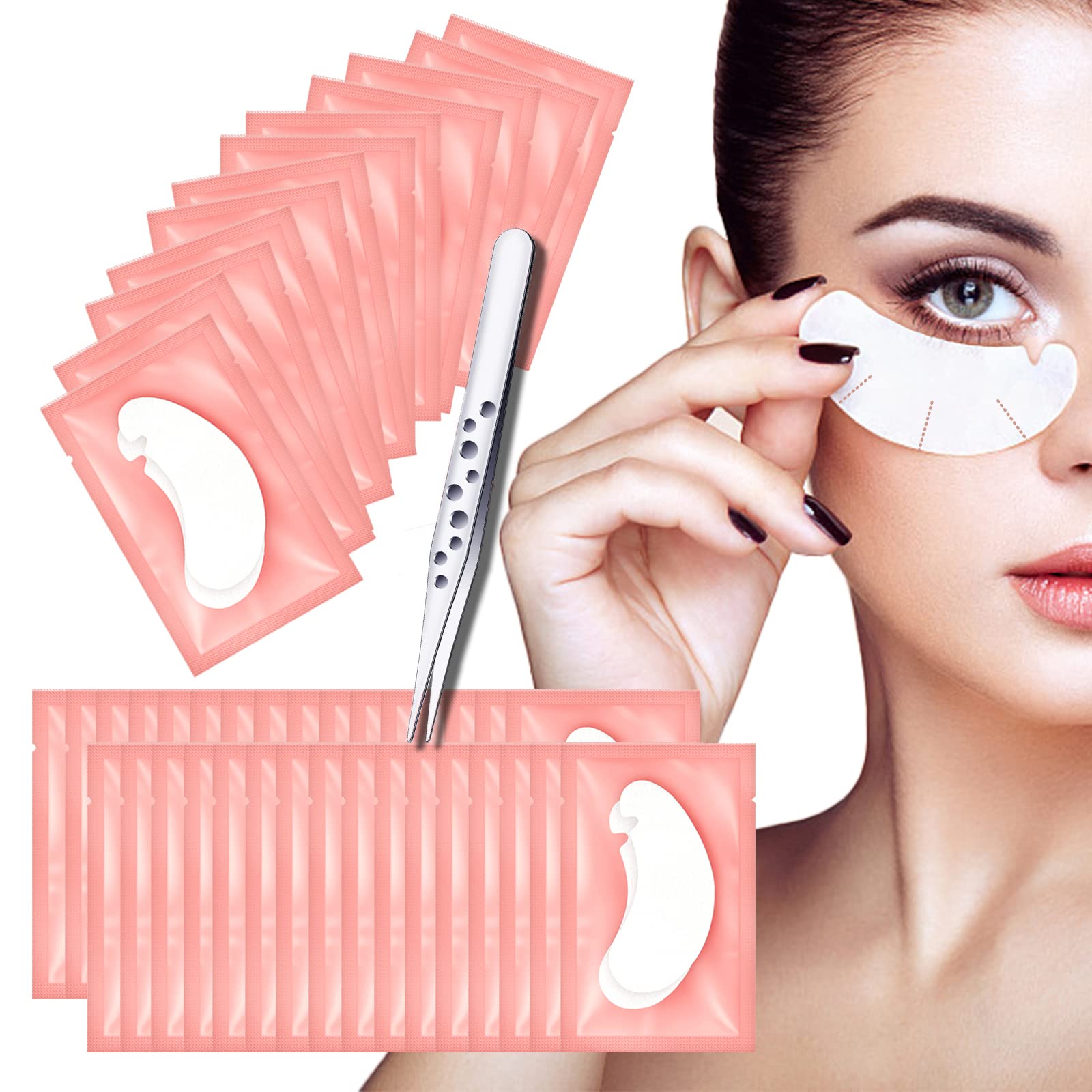 60 Pairs Pink Lint-Free Under Eye Gel Pads for Eyelash Extensions - Hypoallergenic Eye Patches with Tweezer for Lash Technicians | Perfect for Salon, Spa & Home Lash Application