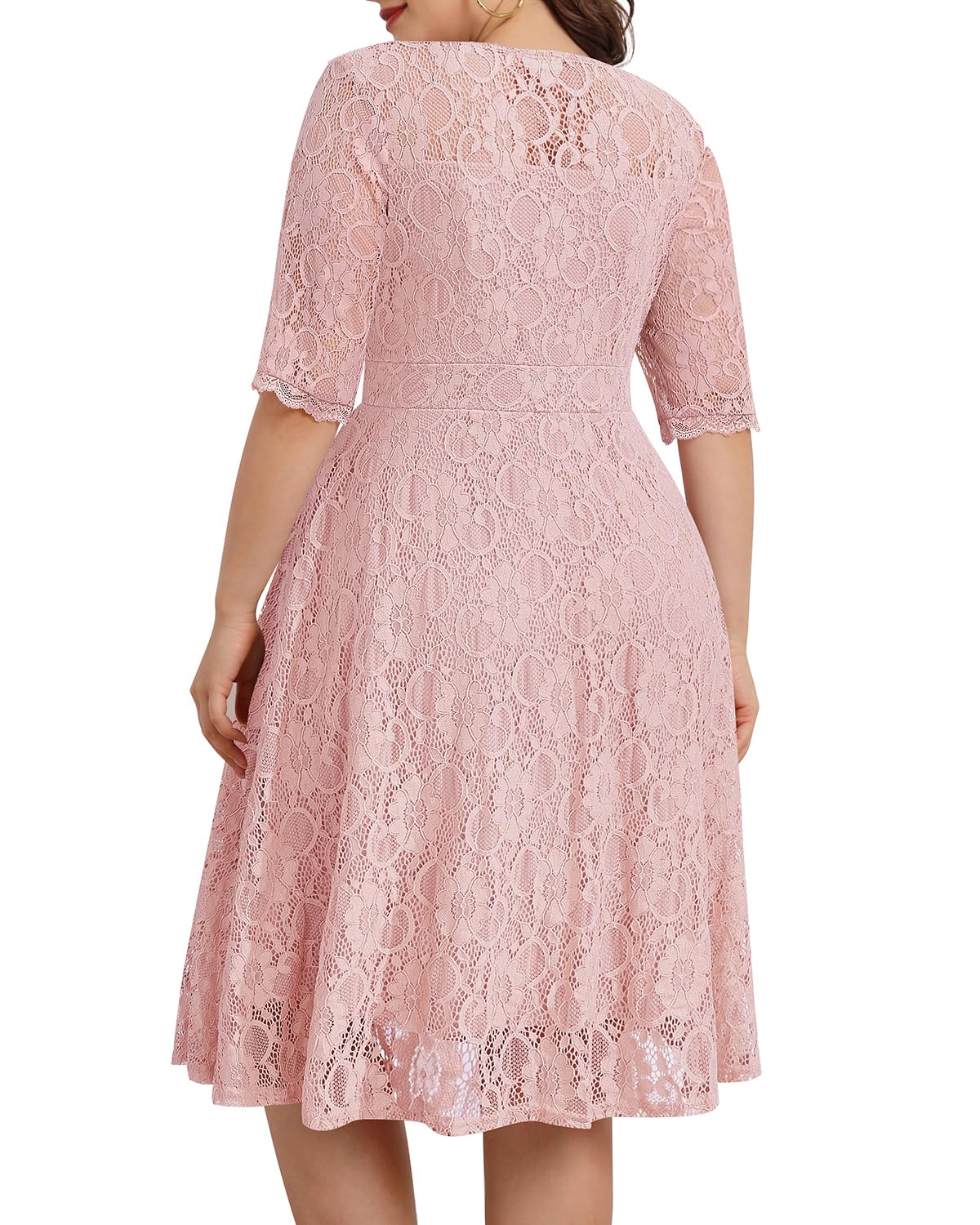 Elegant Plus Size Women's Lace V-Neck Midi Dress for Wedding Guest, Bridal Shower & Cocktail Party - Semi-Formal Occasions & Special Events