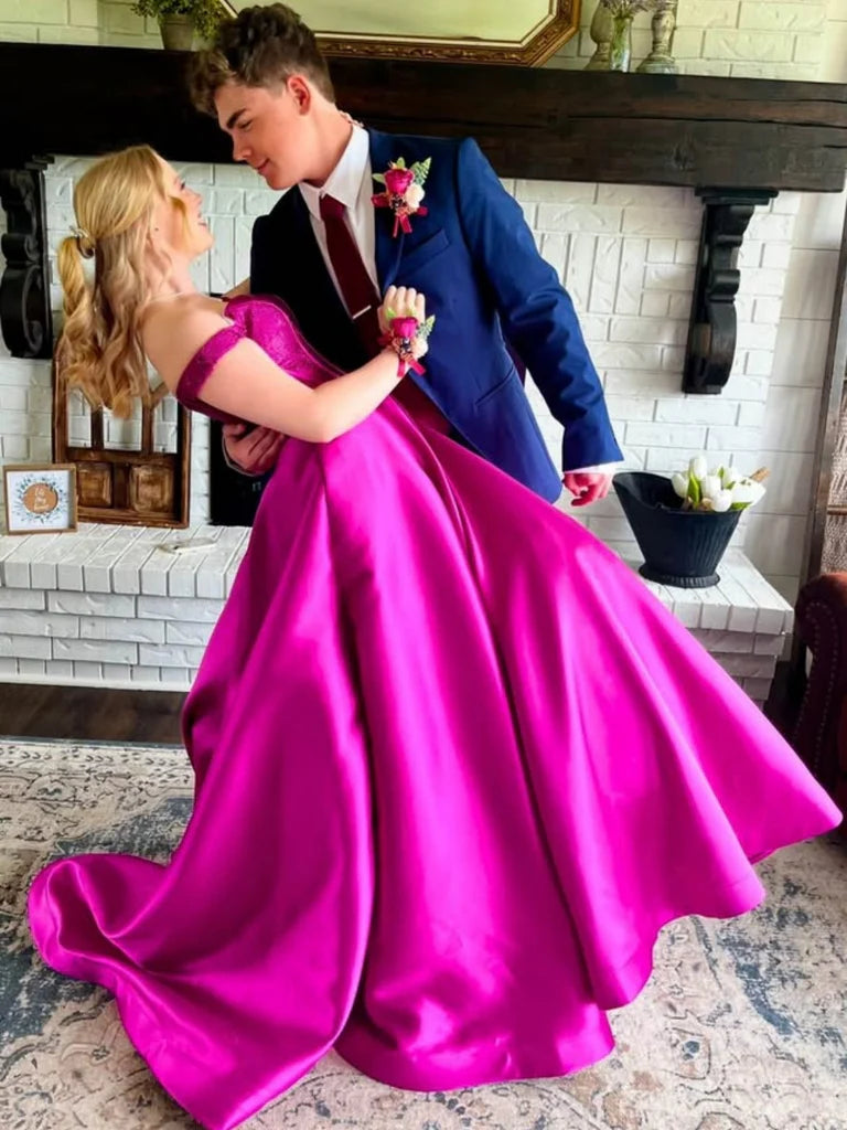 Custom Made Lace Magenta Prom Dresses 2025 - Off the Shoulder Ball Gown for Homecoming, Formal Events & Special Occasions