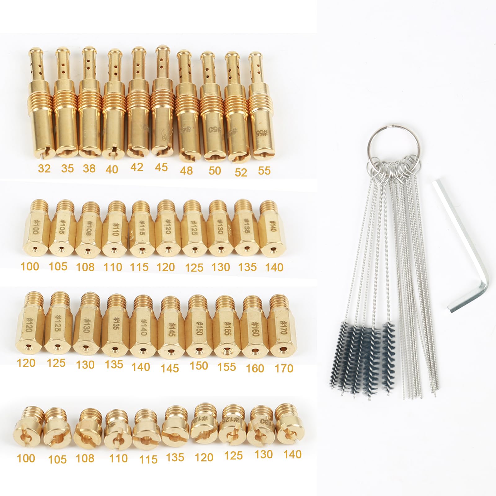 40Pcs Mikuni Carburetor Main Jets Kit - VM/TM/TMX Hex Style with Cleaning Tools for Motorcycle & ATV Maintenance
