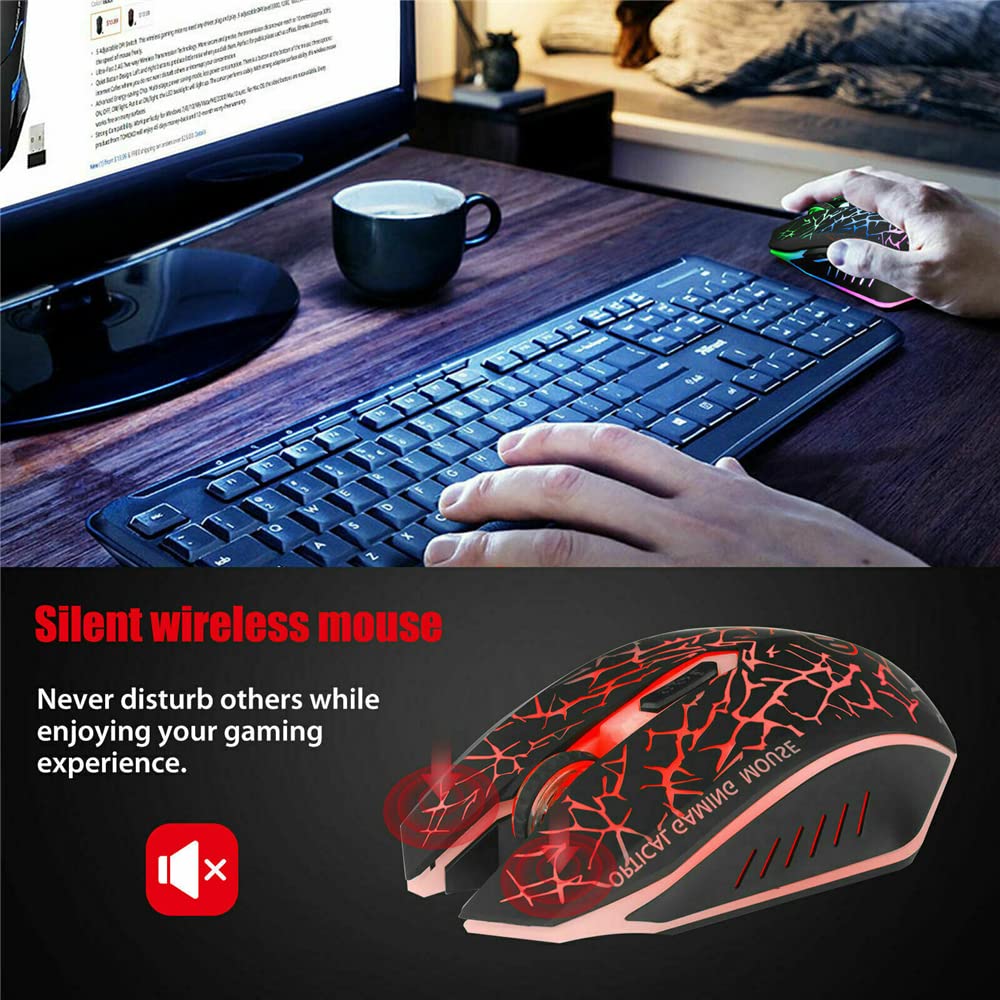 Wireless USB Optical Gaming Mouse with 7-Color LED Backlit, Rechargeable for PC - Perfect for Gaming, Office Work & Home Use