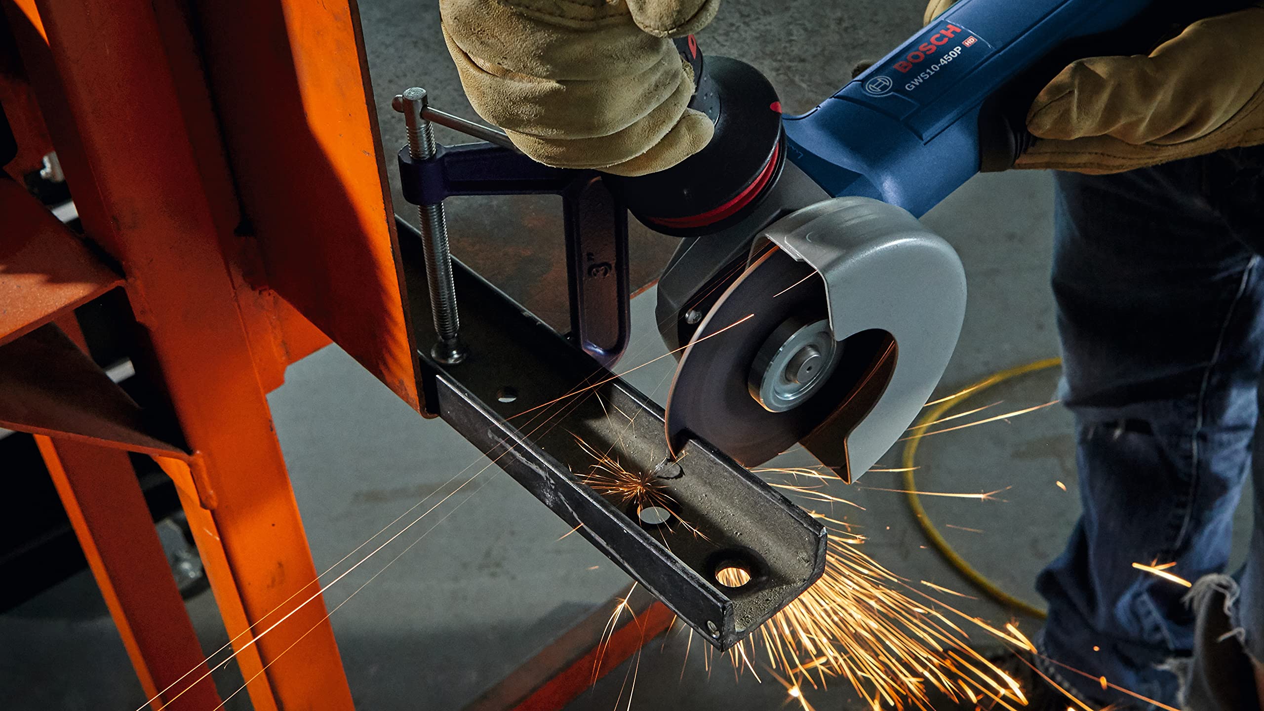 Bosch GWS10-450P 4-1/2 Inch Angle Grinder with Paddle Switch - Lightweight & Ergonomic Power Tool for Metal Cutting, Grinding & Sanding | Perfect for DIY Projects & Professional Construction Work