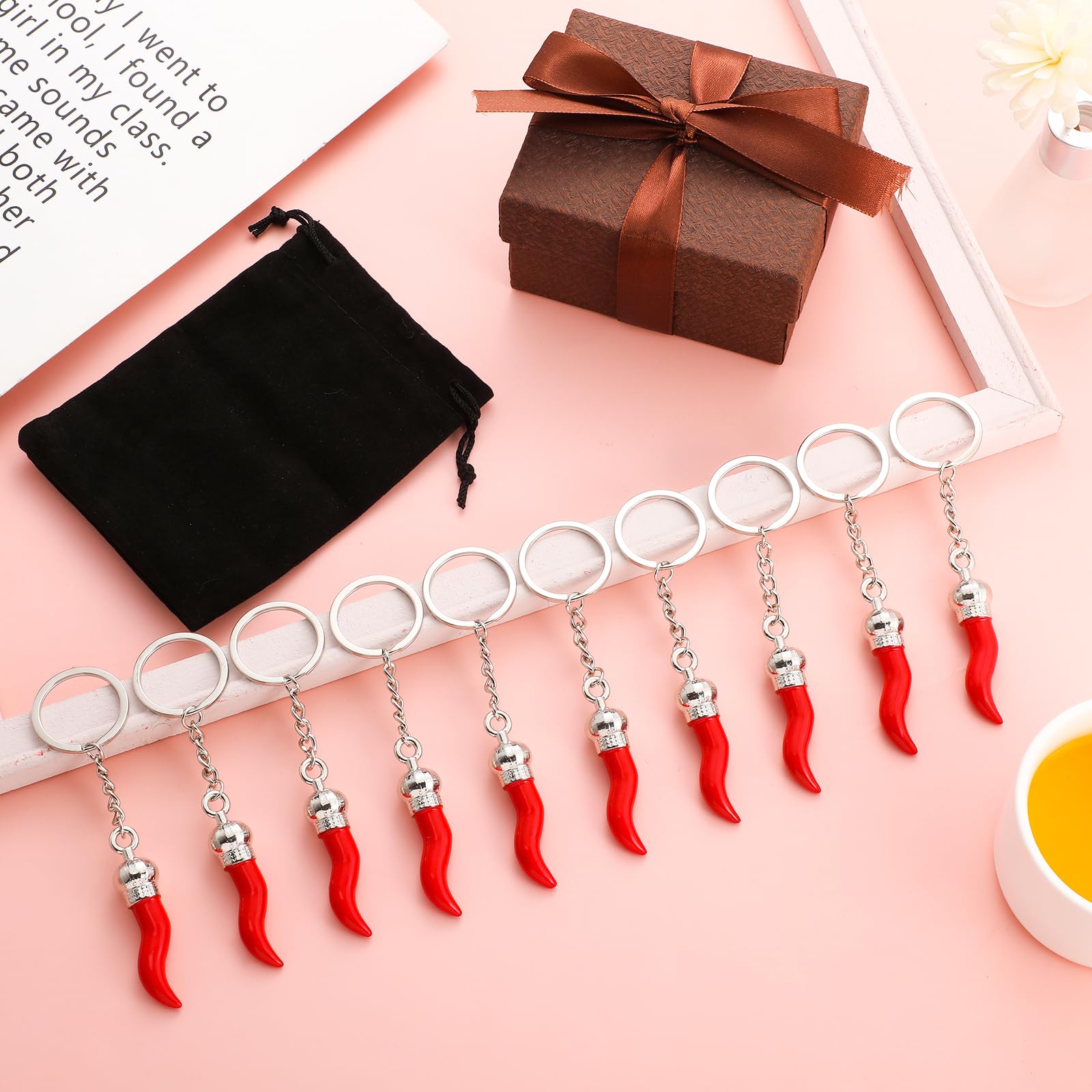 Remuuly 10 Pcs Italian Horn Keychain - Lucky Red Horn & Chili Pepper Charm Keyring for Car, Purse, Backpack - Perfect Italian Souvenir Gift for Home Decor & Travel Accessories