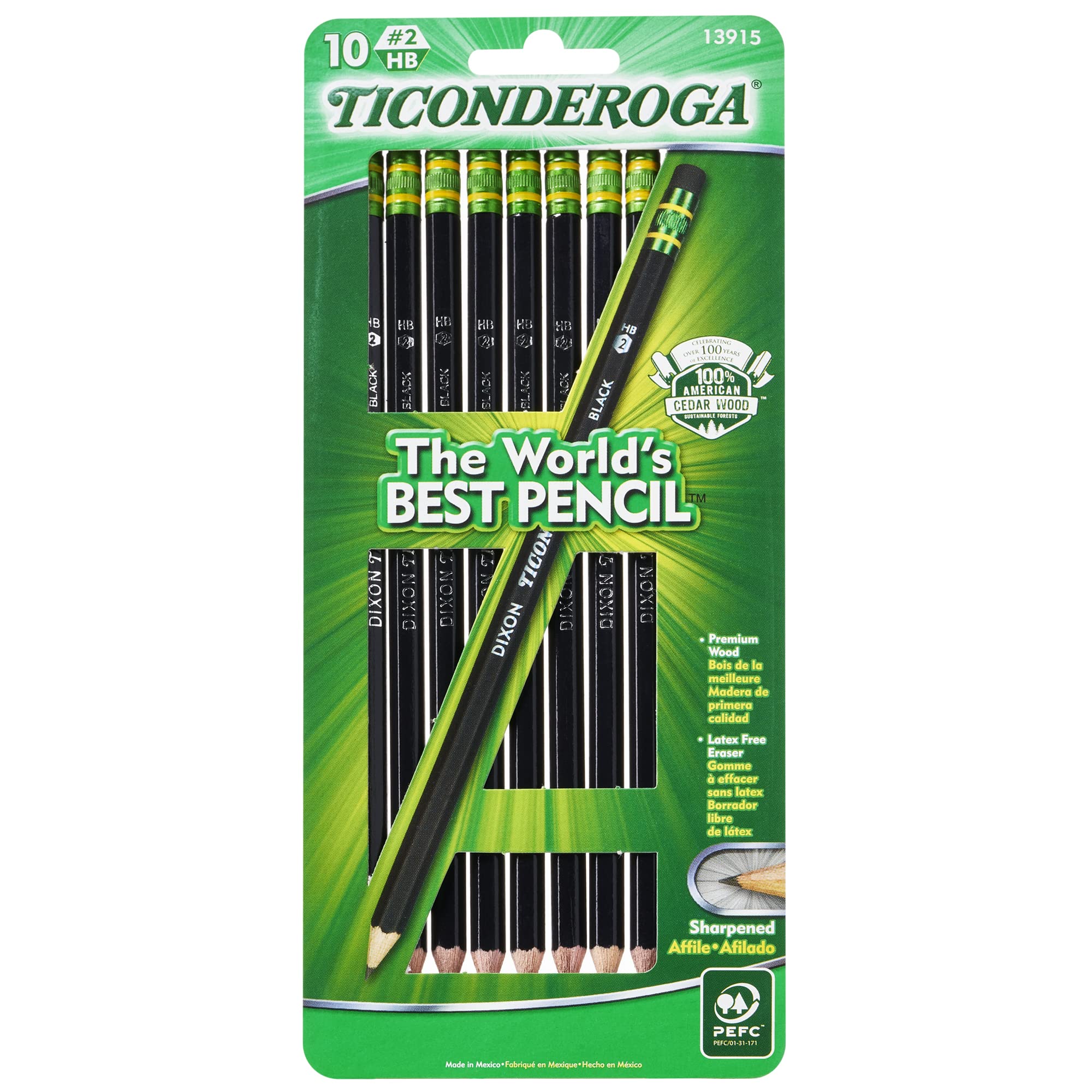 TICONDEROGA #2 HB Soft Graphite Pencils - Pre-Sharpened Wood-Cased Black Pencils, 10-Pack (13915) - Perfect for School, Office & Art Sketching