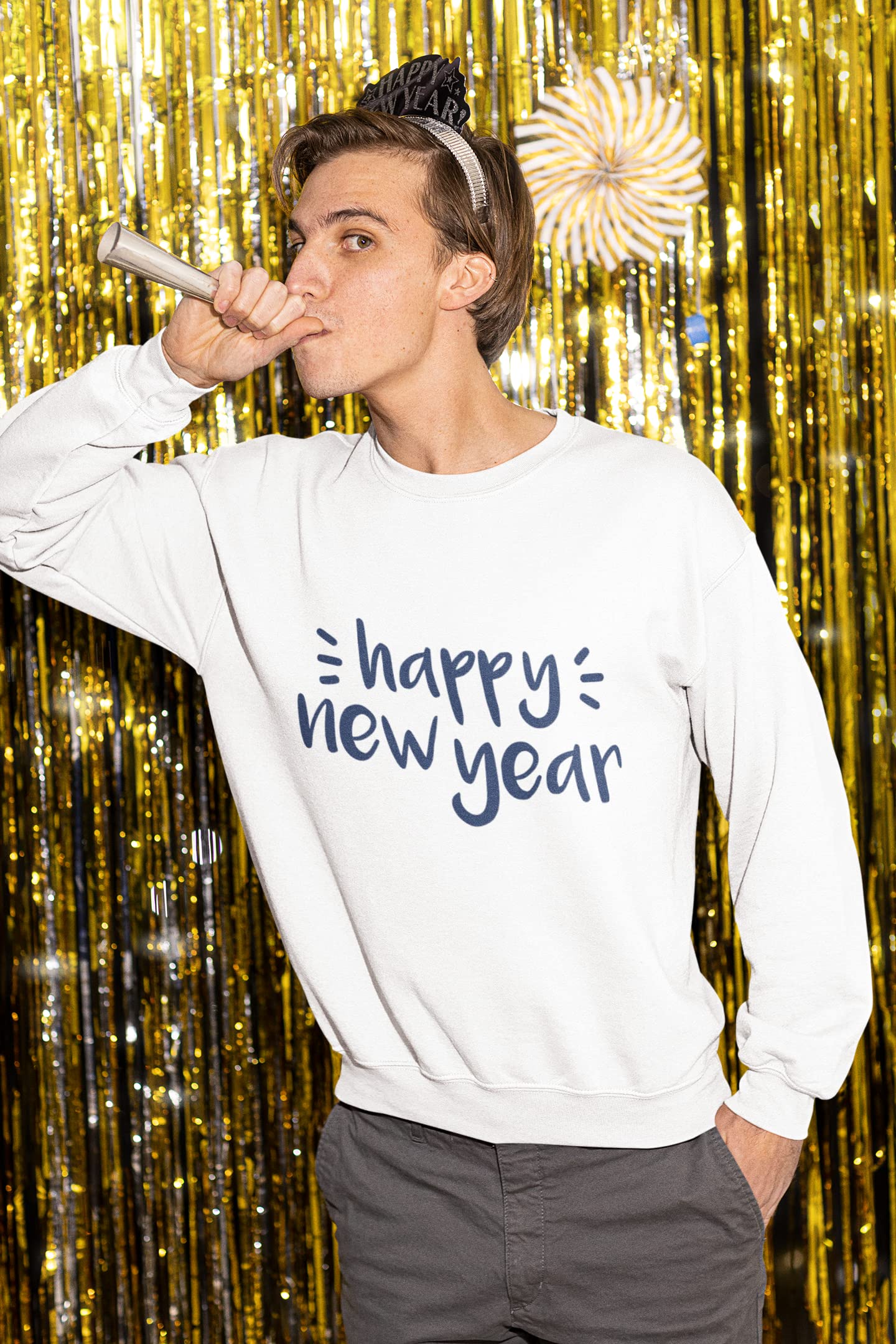 Happy New Year Iron On Decal - Light Pink Heat Transfer Patch for Shirts, DIY Custom Emblem & Badge - Perfect for New Year's Eve Parties, Costumes & DIY Apparel Projects