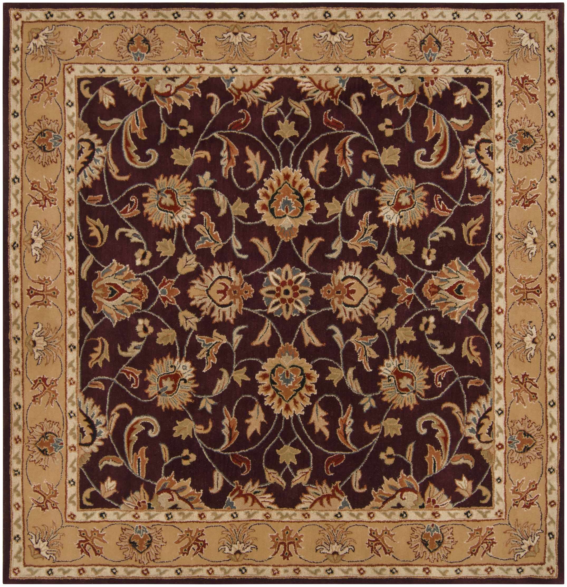 Hauteloom Cherryvale Wool Area Rug for Living Room & Bedroom - Traditional Style Round Rug in Black, Beige, Red - 9'9