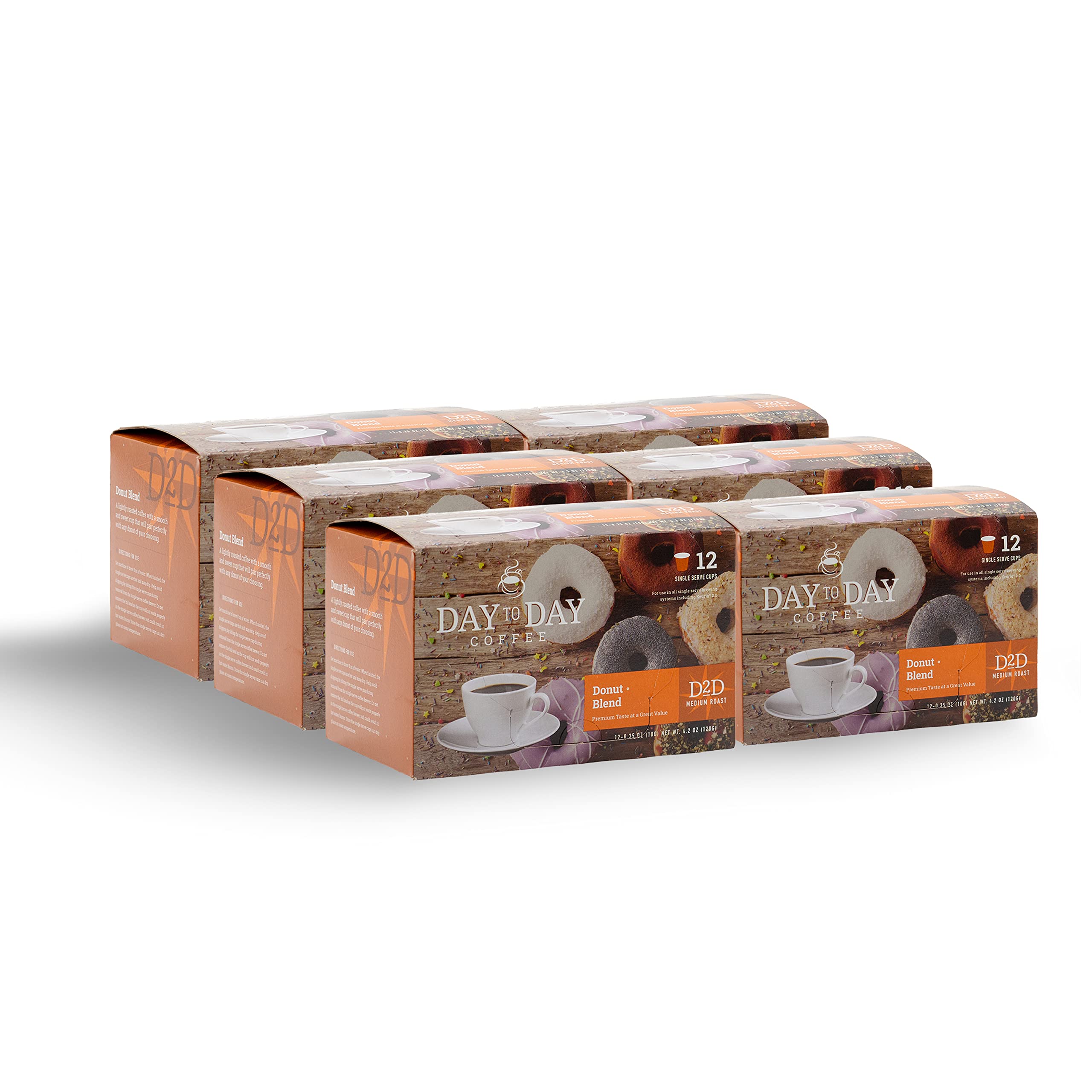 Premium Medium Roast Donut Blend Coffee Pods - 12 Count (Pack of 6) Compatible with Keurig K-Cup Brewers - Perfect for Breakfast, Office & Home Brewing