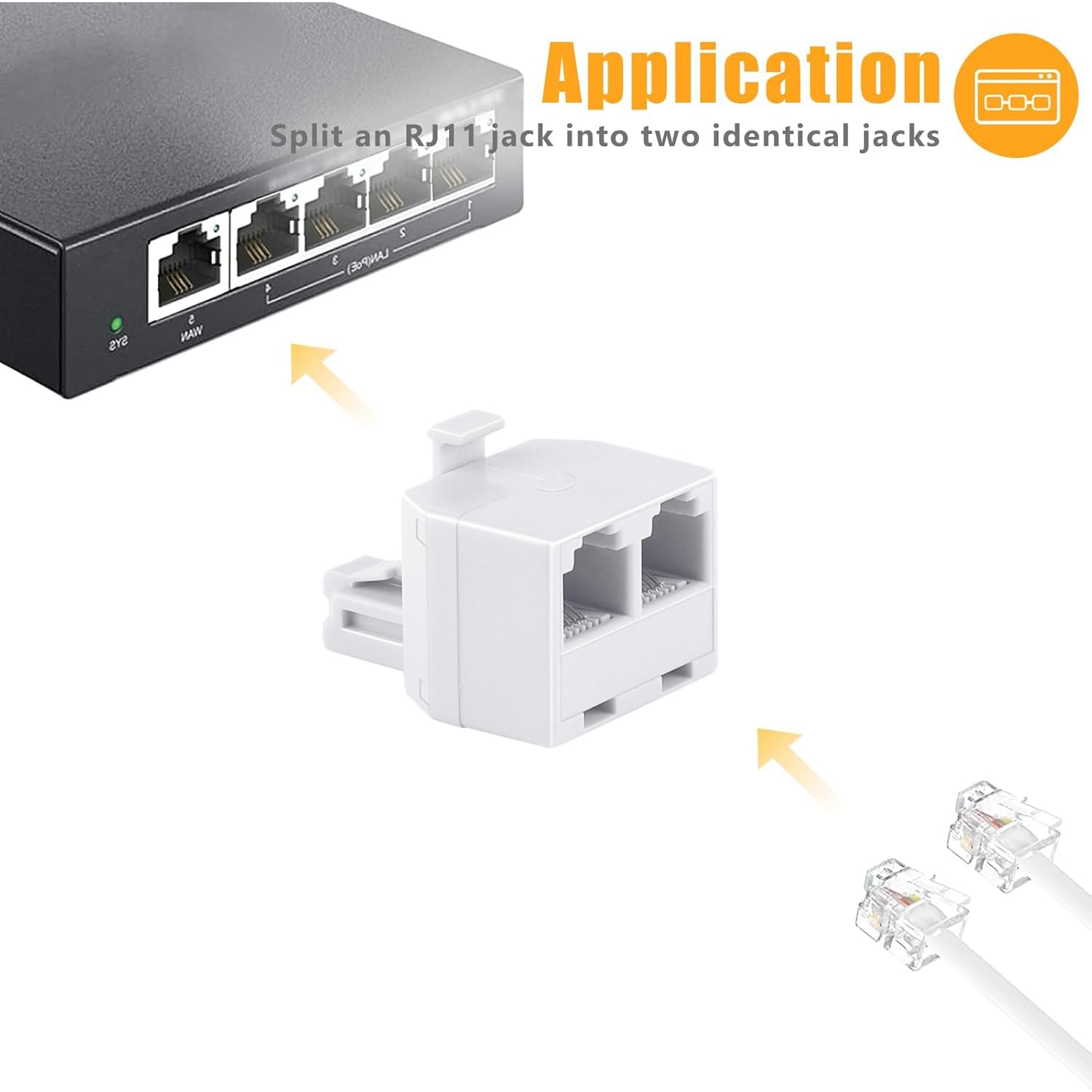 UVital RJ11 Phone Jack Splitter 1 to 2 (2-Pack) - Duplex Wall Jack Adapter for DSL, Fax & Modem - White Phone Line Splitter & Modular Converter - Perfect for Home Office & Business Use