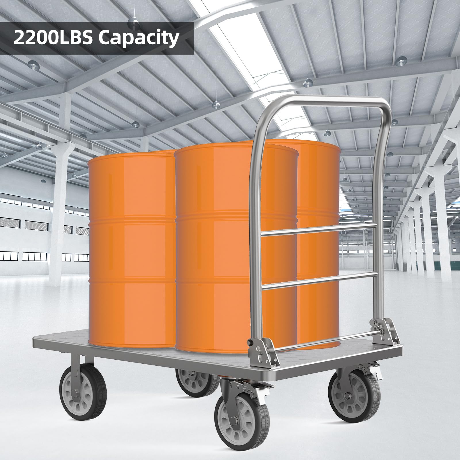 Heavy Duty Folding Platform Truck Cart - 2200lbs Capacity with 6